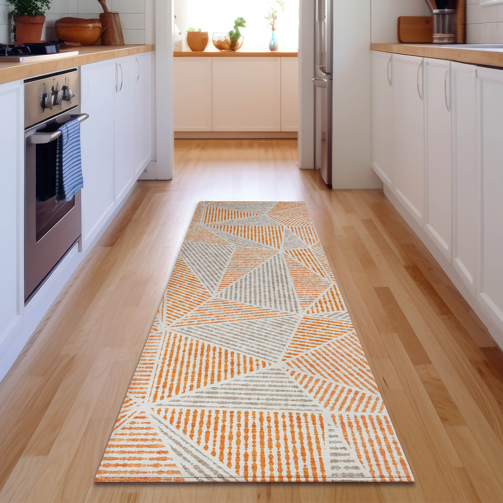 Addison Rugs AMF618OR2X8 Mayfield AMF618OR 2 x 7 (ft) Loomed Polyester Orange Rectangular Indoor Geometric Machine washable Area rug