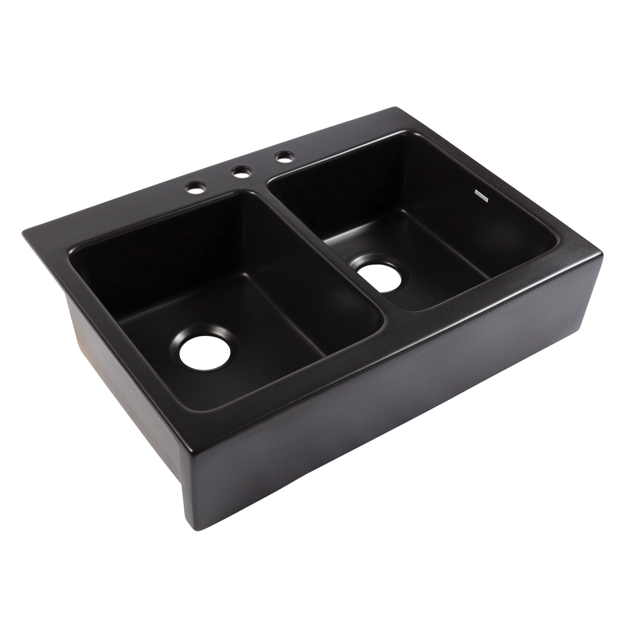 SINKOLOGY SK453-34FC-MB Parker Drop-in 33.85-in x 24.25-in Fireclay Double equal bowl 3-Hole Kitchen Sink