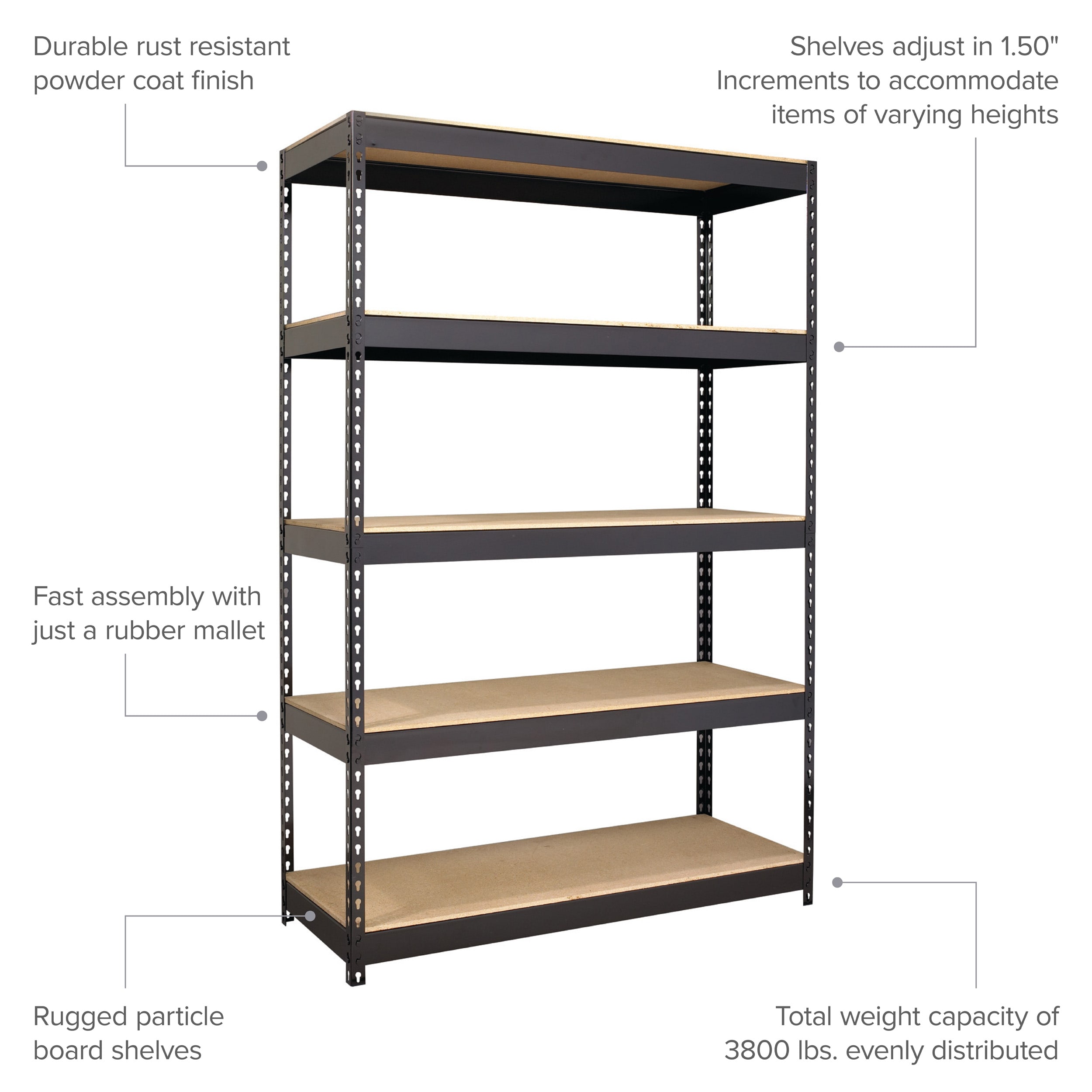 Black Steel 5-Shelf Heavy-Duty Storage Rack