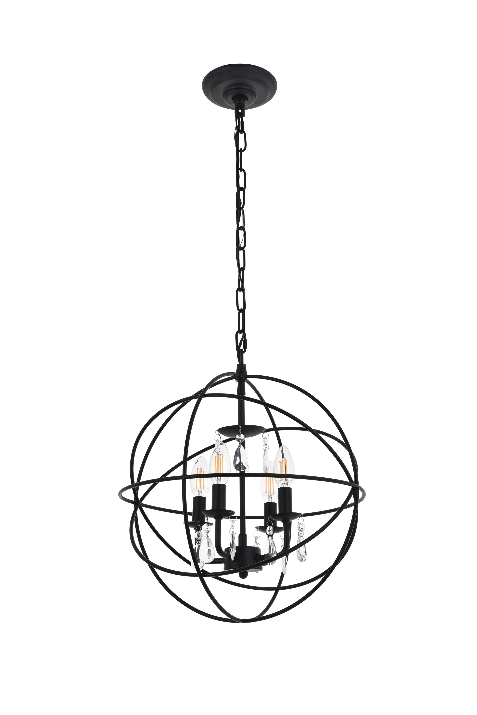 Elegant Wallace 4-Light Crystal Sphere Pendant in Matte Black