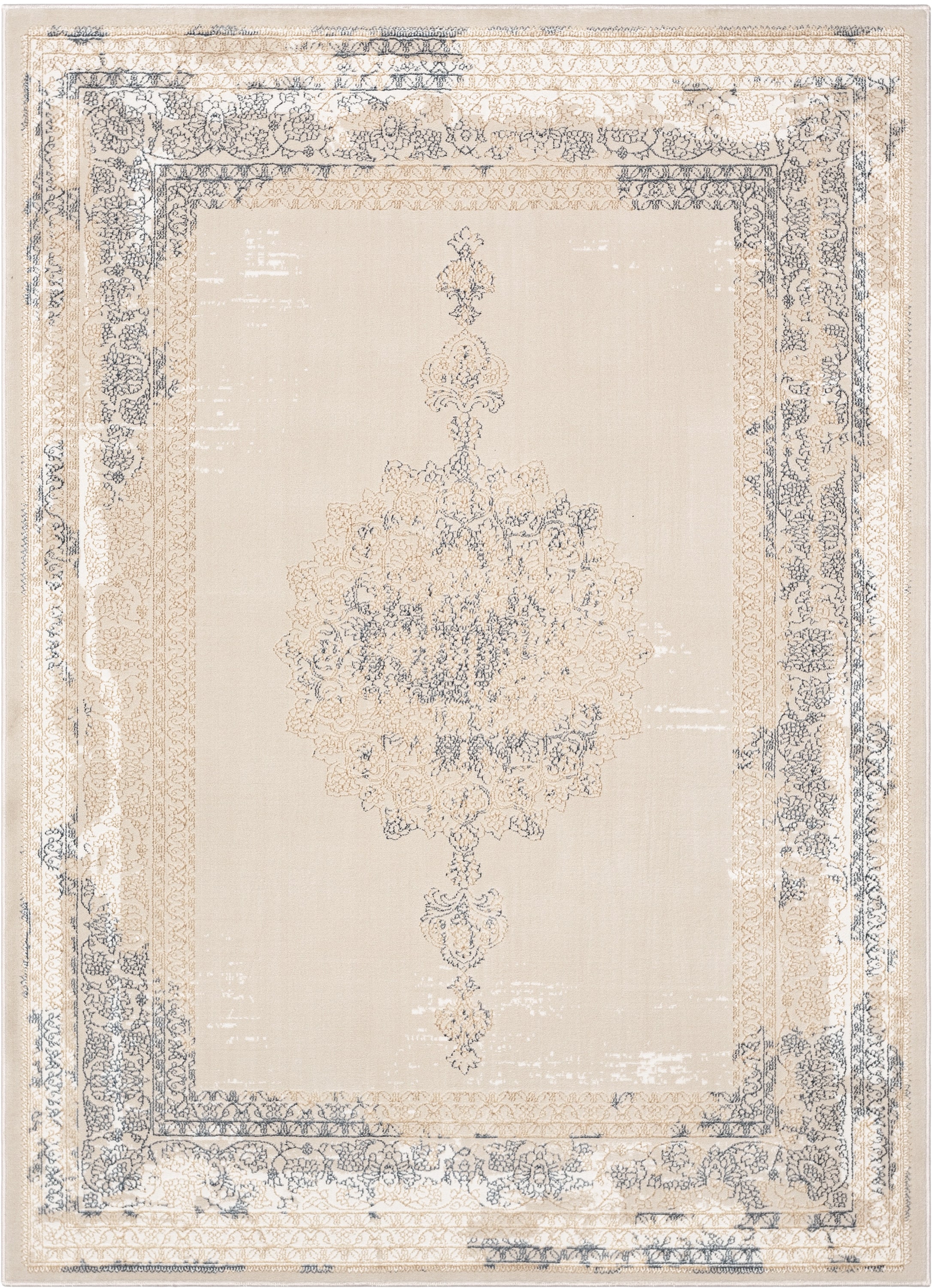 Cairo Gemma Ivory 5' x 7' Easy-Care Synthetic Medallion Rug
