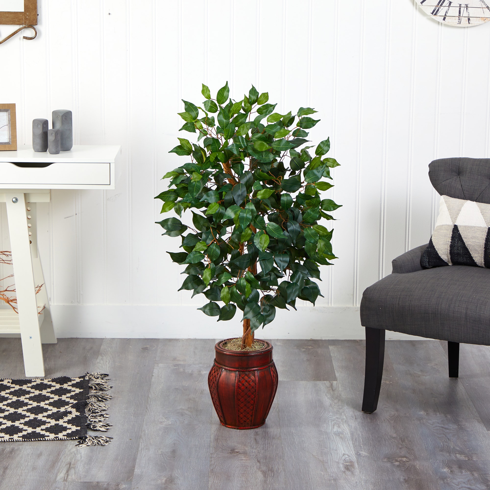 Nearly Natural 44" Green Silk Ficus Tree with Decorative Planter