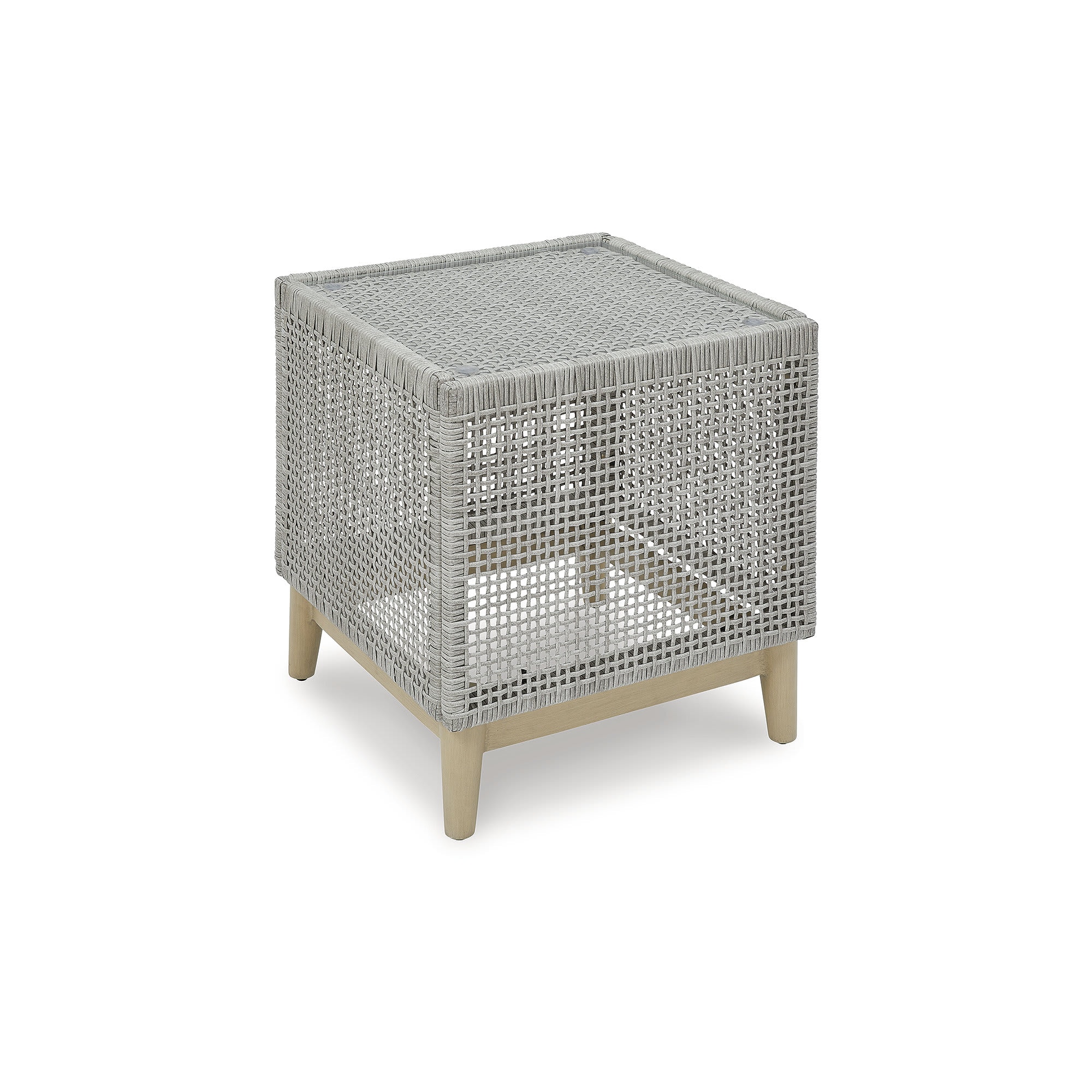 Signature Design by Ashley P798-702 Seton Creek Gray Outdoor End Table with Resin Wicker and Glass Top
