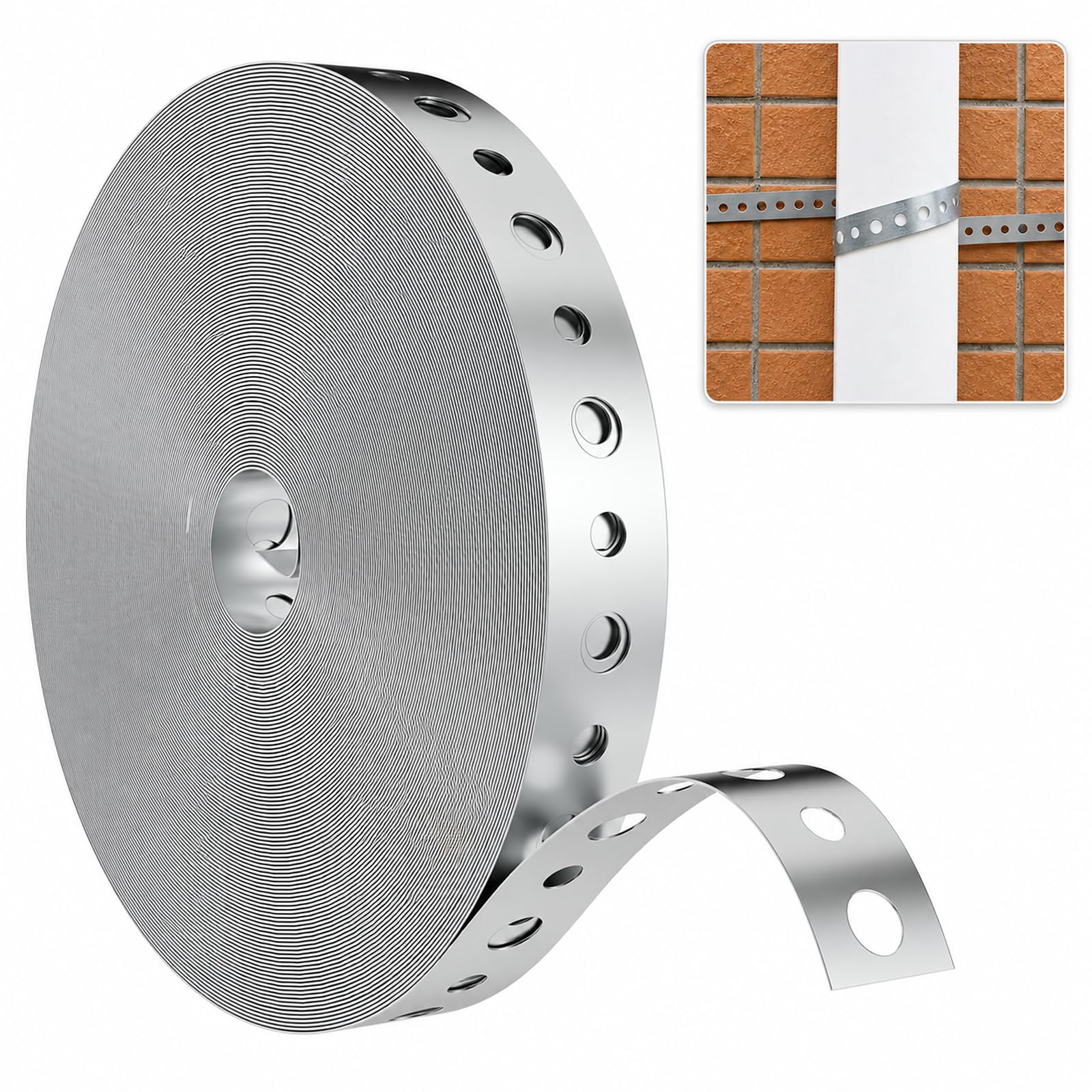 AKSCYZM  Metal Strapping with Holes 3 quarter Inch by 100 Feet 24 Gauge Galvanized Steel Strap Roll for Pipe Support Hanging Plumbing HVAC and