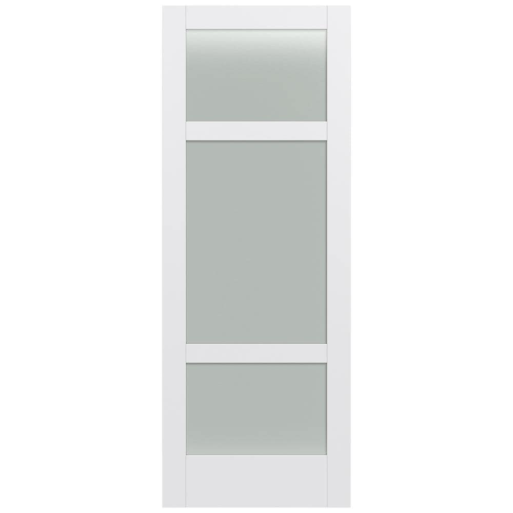 JELD-WEN LOWOLJW221100368 MODA 1031W 36-in x 96-in Primed 3-panel square Frosted glass Smooth Solid core Primed MDF Slab Door