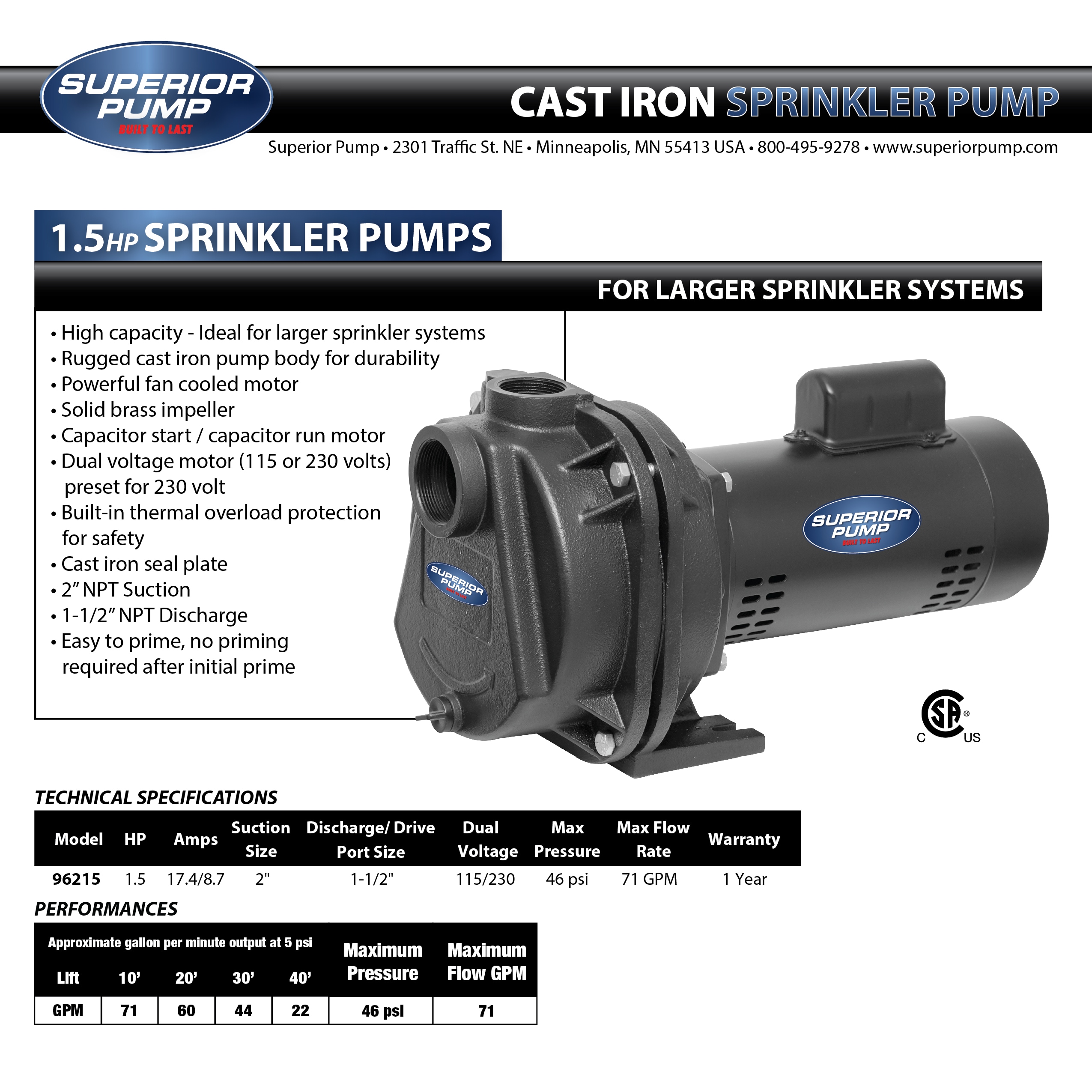 Superior Pump 1-1/2-HP 115-Volt Cast Iron Lawn Pump in the Water