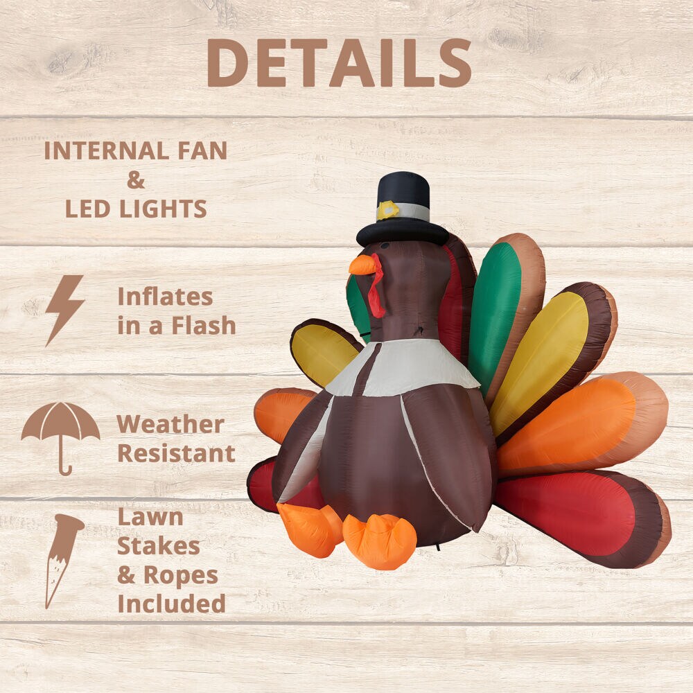 Haunted Hill Farm 8-ft Lighted Animal Turkey Inflatable in the