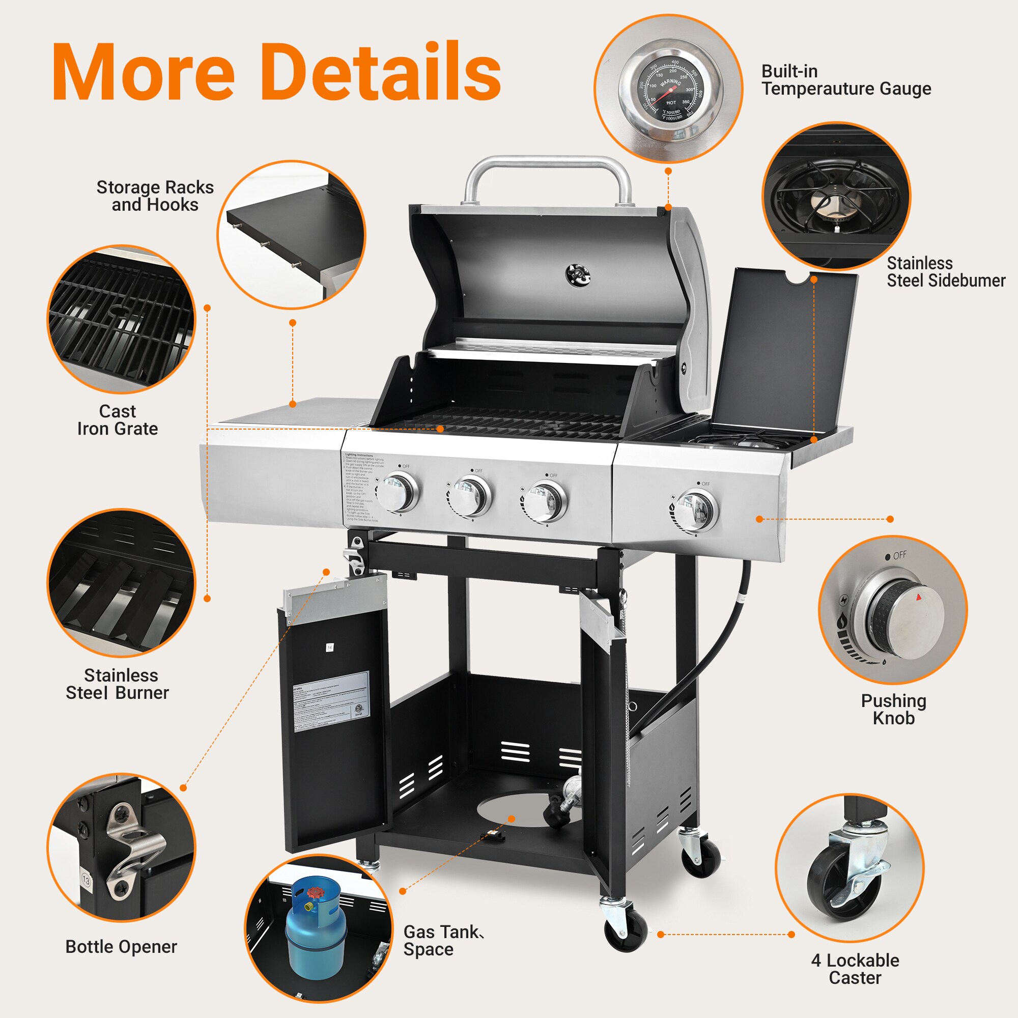 Lycvki CP13 Gas-Grill-Cookgrates-Warmracks - View #4