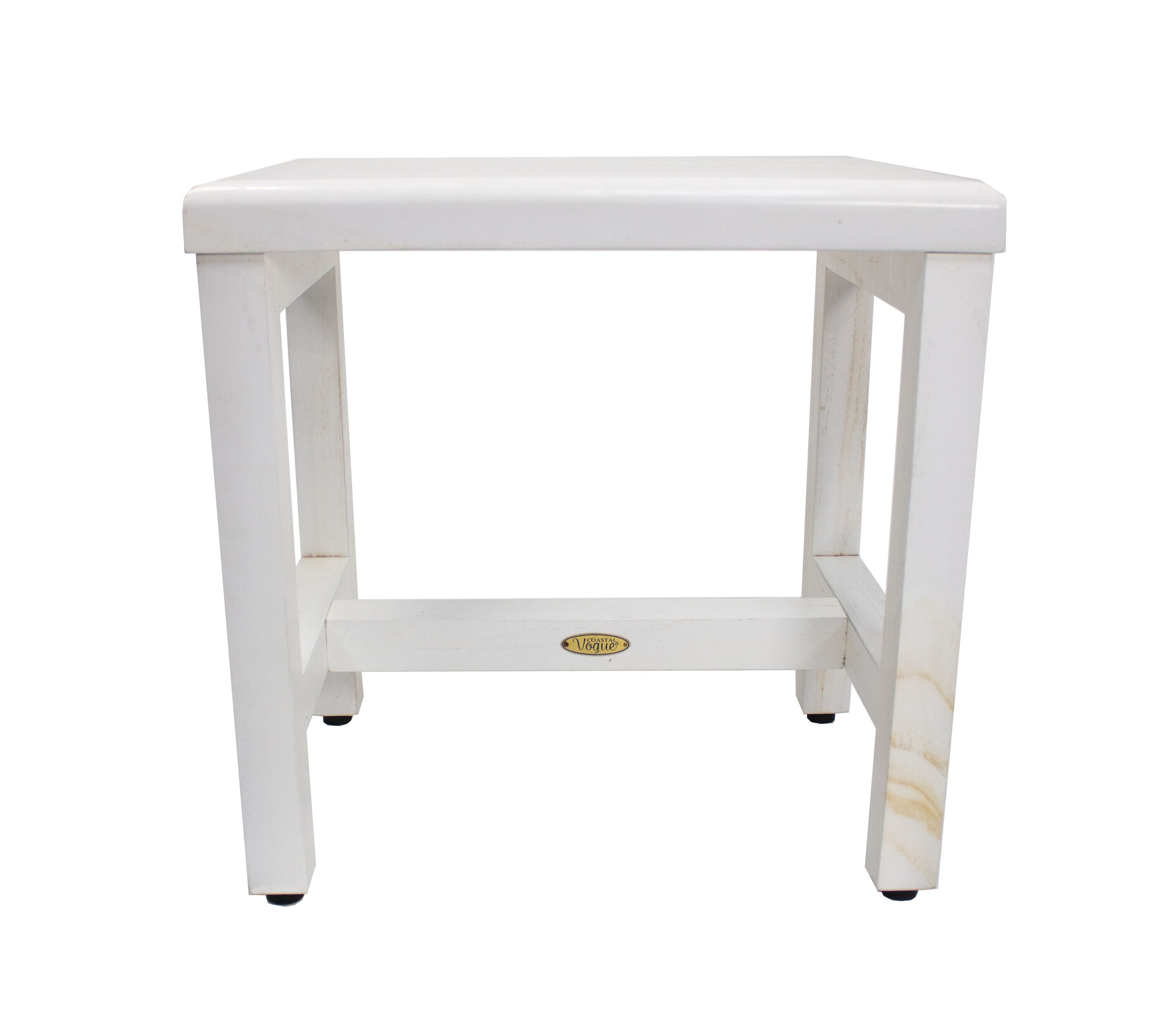 18" White Teak Wood Shower Safety Bench