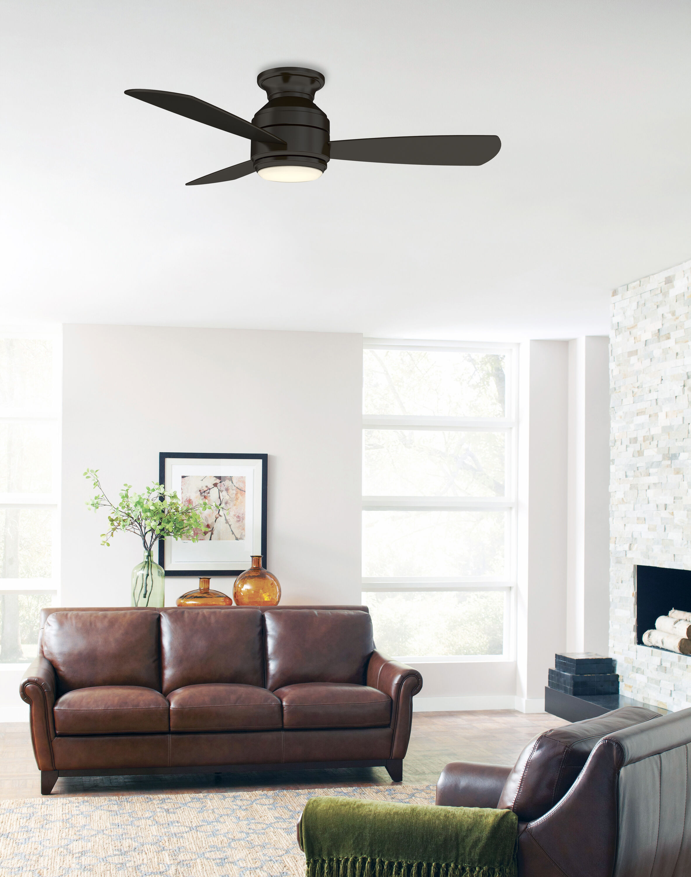 Fanimation Studio Collection LP8347BLAZ Level 44-in Integrated LED Flush Mount Aged Bronze with Aged Bronze Blades Propeller Ceiling Fan With Light - Remote Included ( 3.0 -Blade )