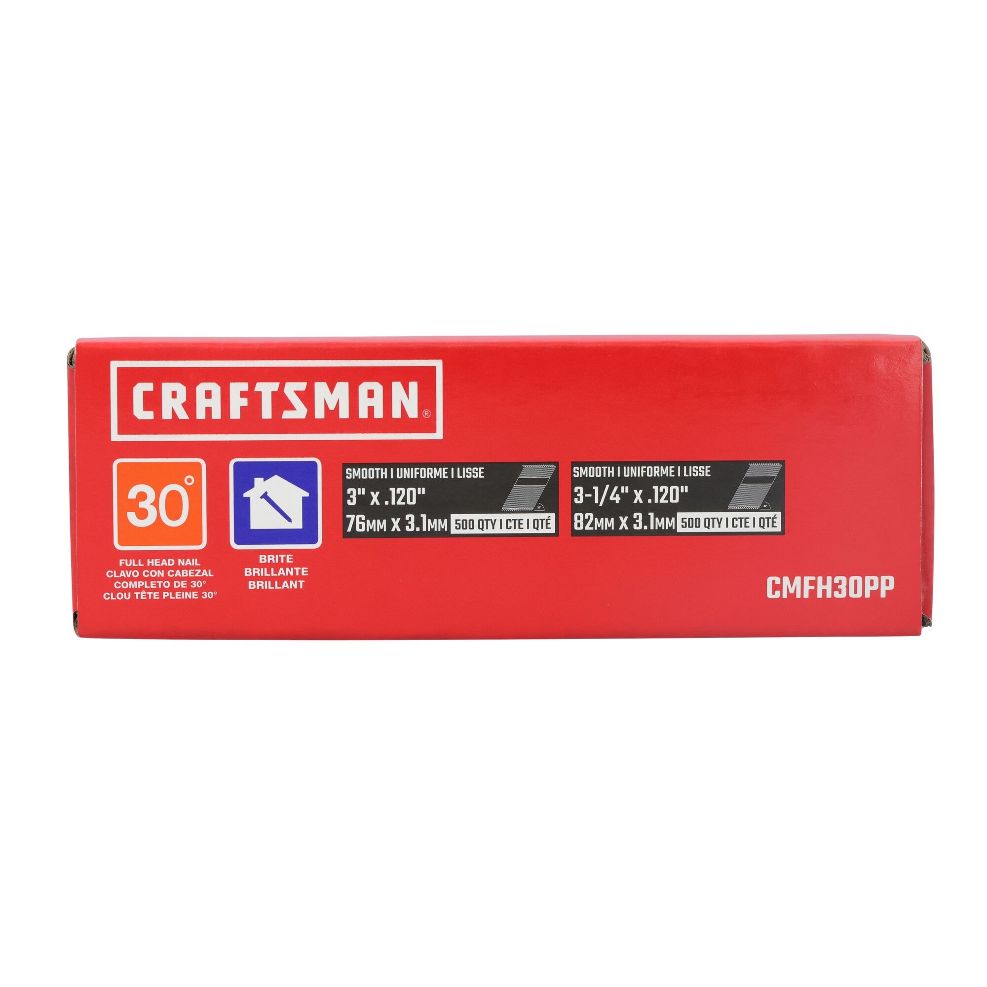 CRAFTSMAN CMFH30PP 3-1/4-in x 0.12-in 30 -Degree 12d Bright Smooth Shank Collated Framing nails ( 1000 -Per Box )