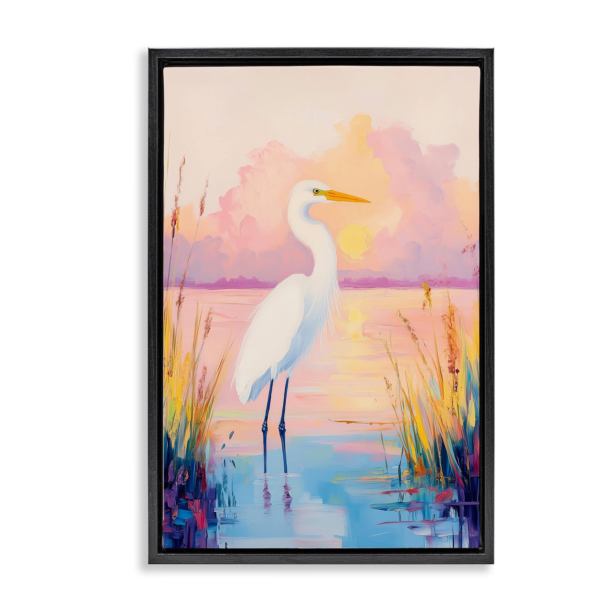 Stupell Industries BT-689-FFB-20X30 Egret under Beaming Sunset Floating Frame design by Arlington Prints