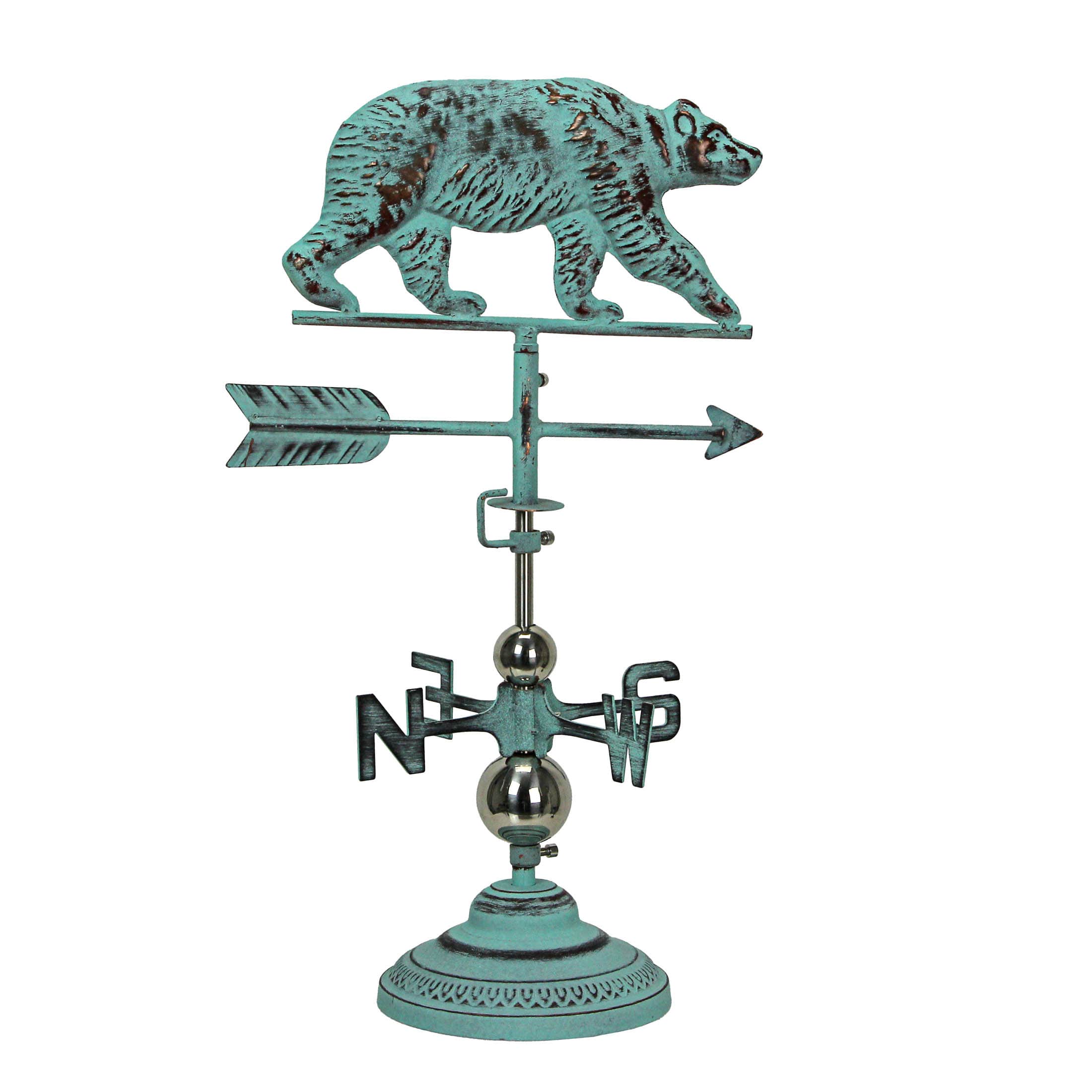 Contrast Verdigris Copper Bear Tabletop Weathervane Home Garden w- Optional Fence Mount
