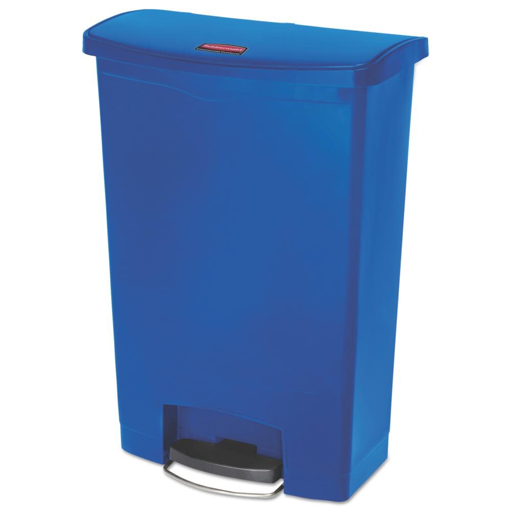 Rubbermaid 13-Gallons Gunmetal Blue Plastic Kitchen Trash Can with