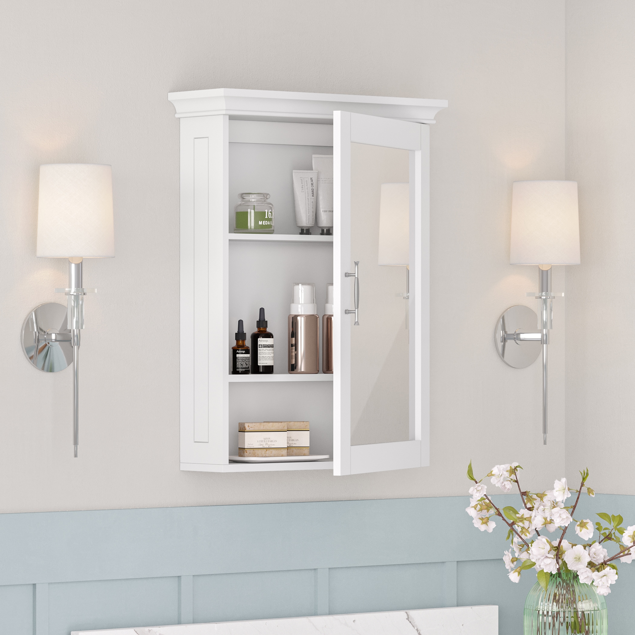 RiverRidge Somerset 19.31 in x 24.94 in Surface Mount White Mirrored Soft Close Medicine Cabinet 06 173 at Lowes