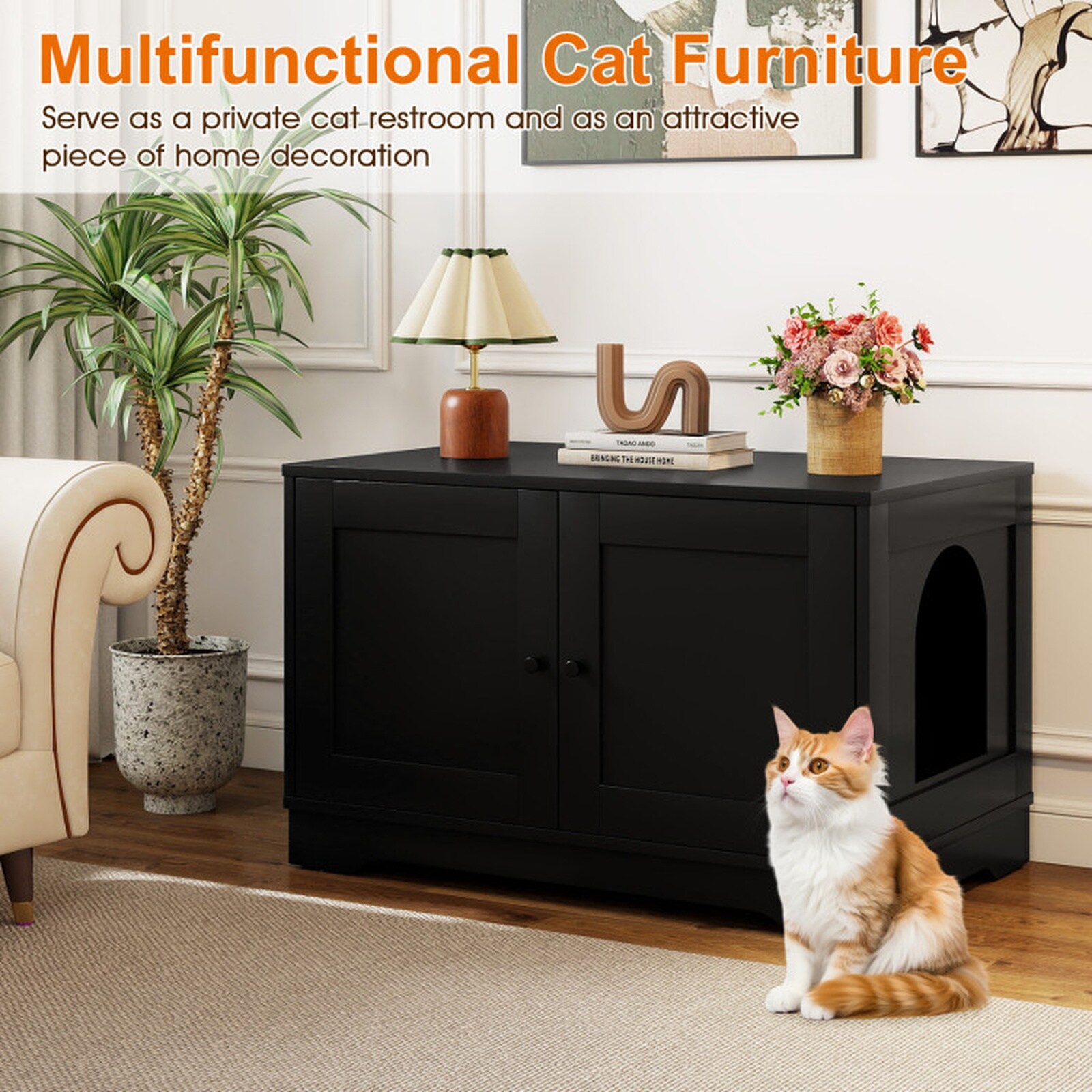 SUGIFT 31.5-in x 20-in x 20-in Cat Litter Box Enclosure Hidden Litter ...