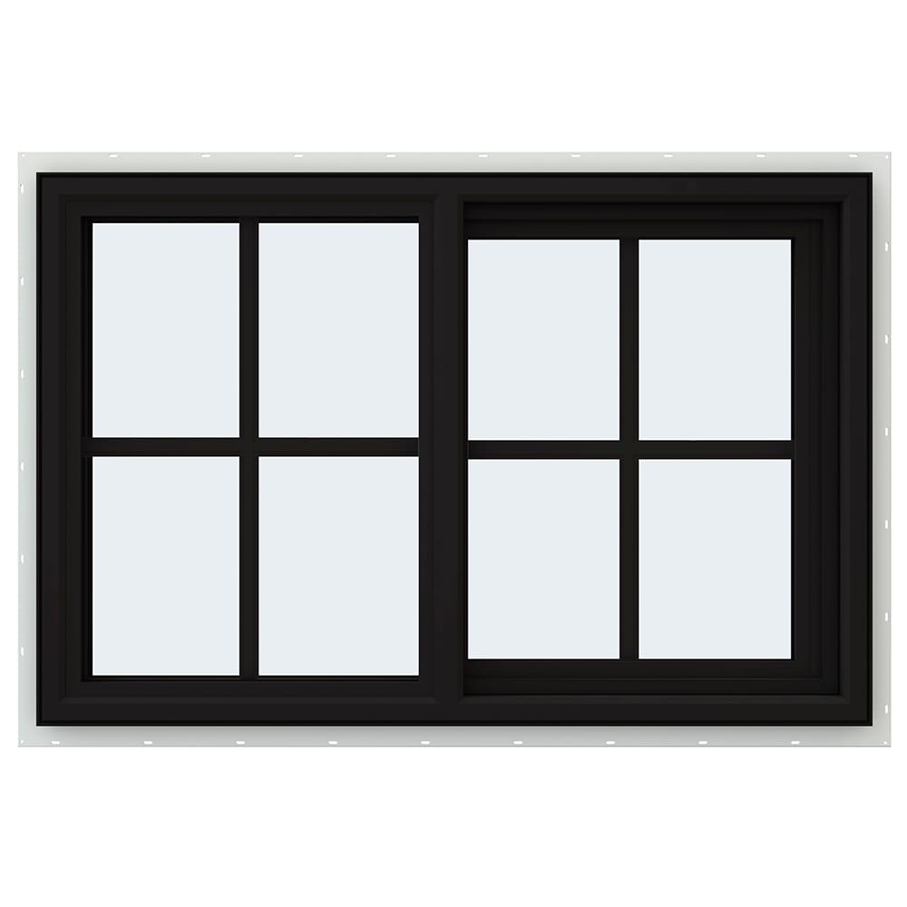 JELD-WEN LOWOLJW234900108 FiniShield V-4500 35-1/2-in x 23-1/2-in Black Exterior White Interior Right-Handed Vinyl Sliding Window Annealed Glass with Grids (Full Screen Included)