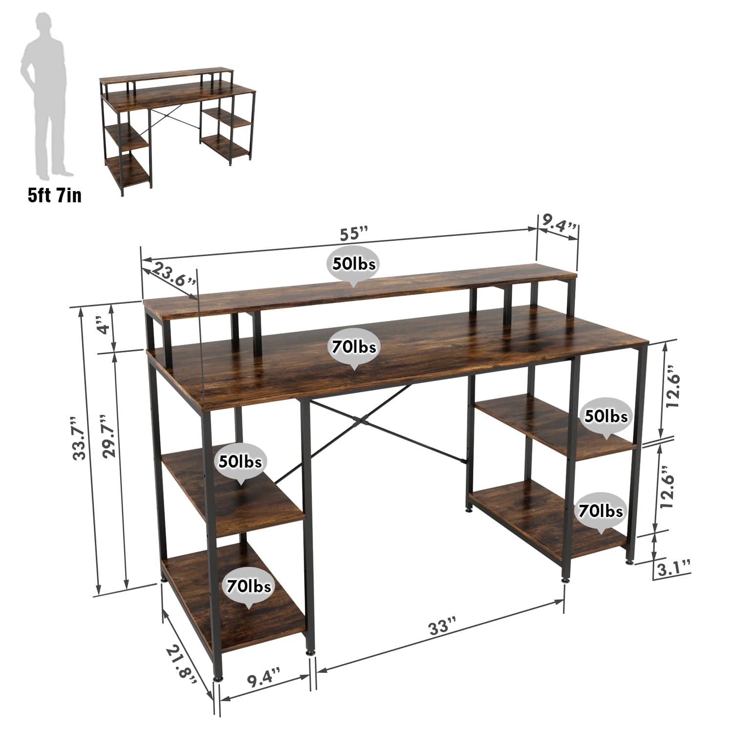Bestier LOW-D074G-RST desks - View #5