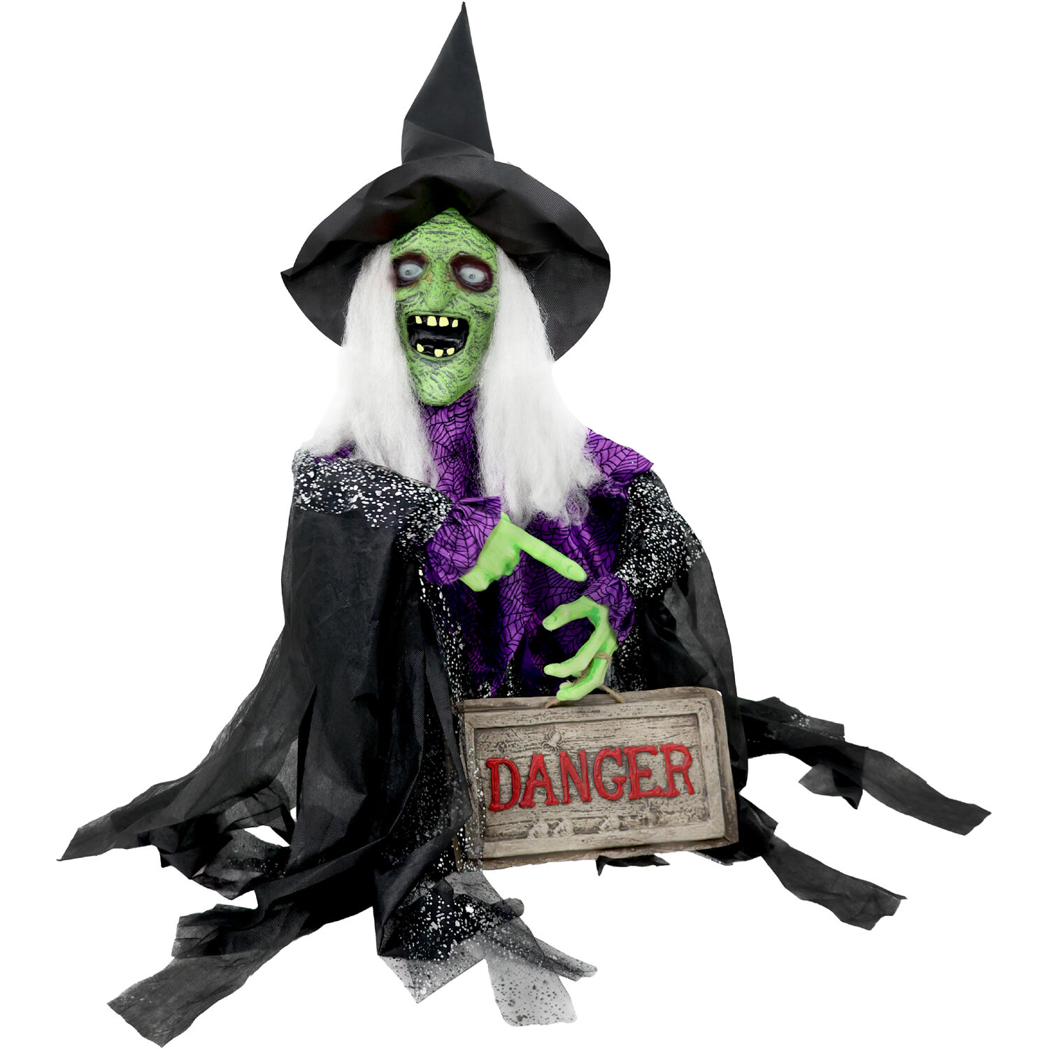 43" Green and Purple Animatronic Witch with LED Eyes