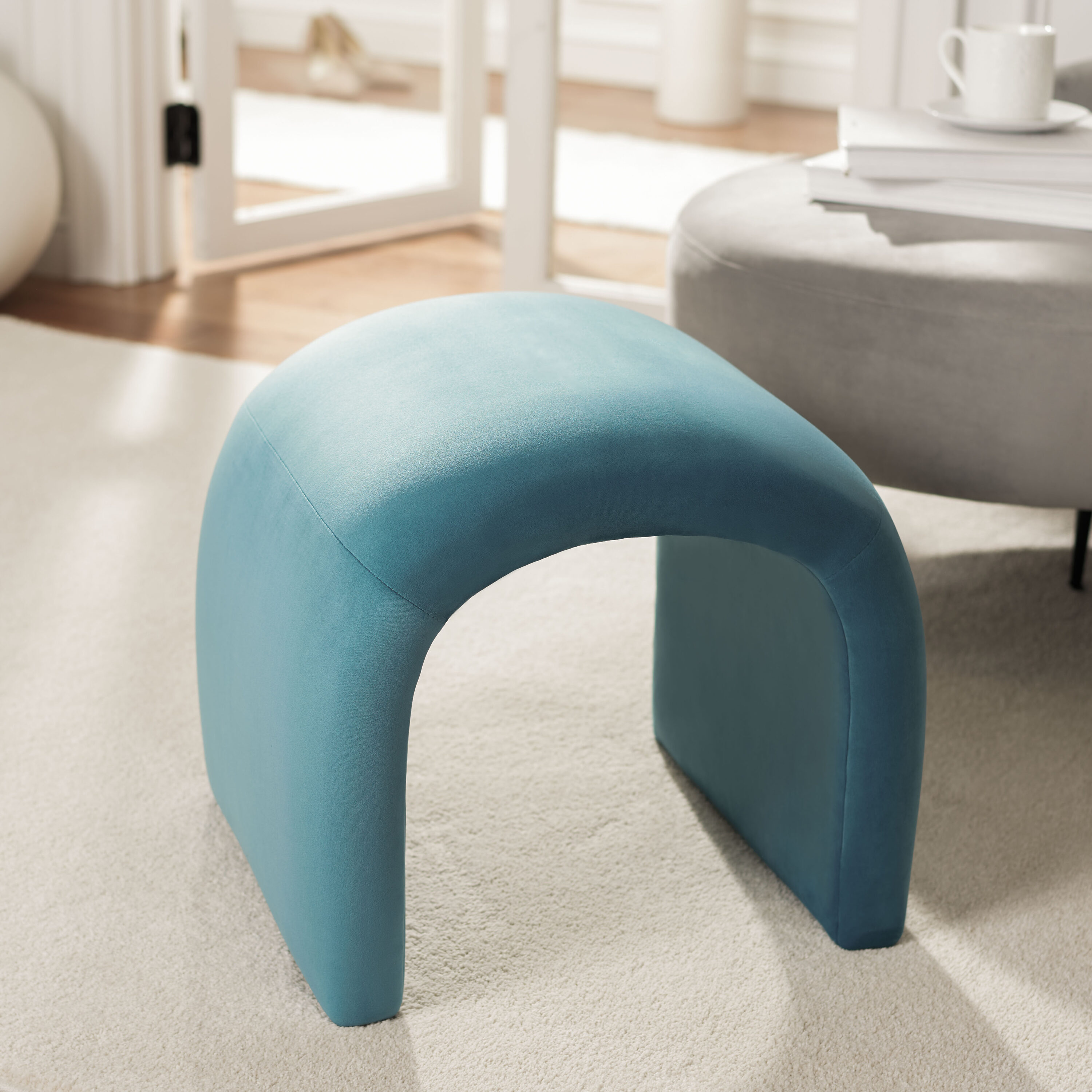 Safavieh Kibo Modern Sea Blue Velvet Ottoman