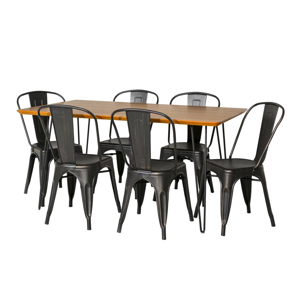 Walker Edison LW60HPMCWT-7 Walnut/Balck Contemporary/Modern Dining Room Set with Rectangular Table (Seats 6)