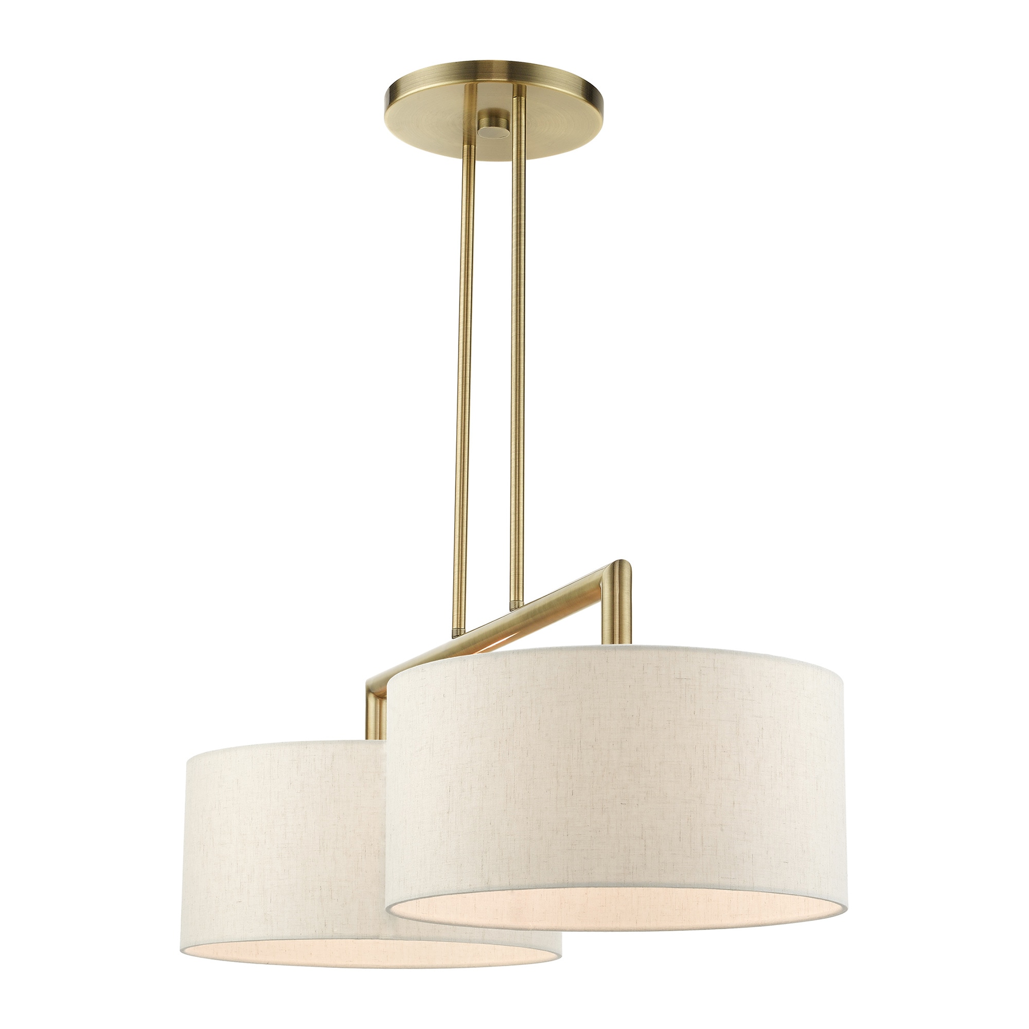 Antique Brass Dual-Light Linear Chandelier with Oatmeal Shades