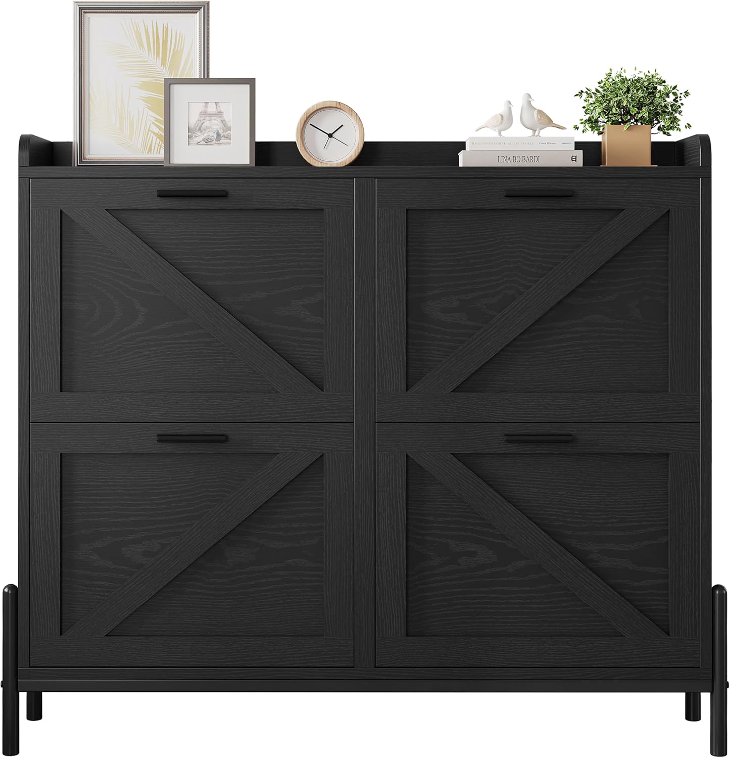 Ironck USAEZ11N1063623 9.4-in W Black Shoe Storage Cabinet with 4 Flip Drawers