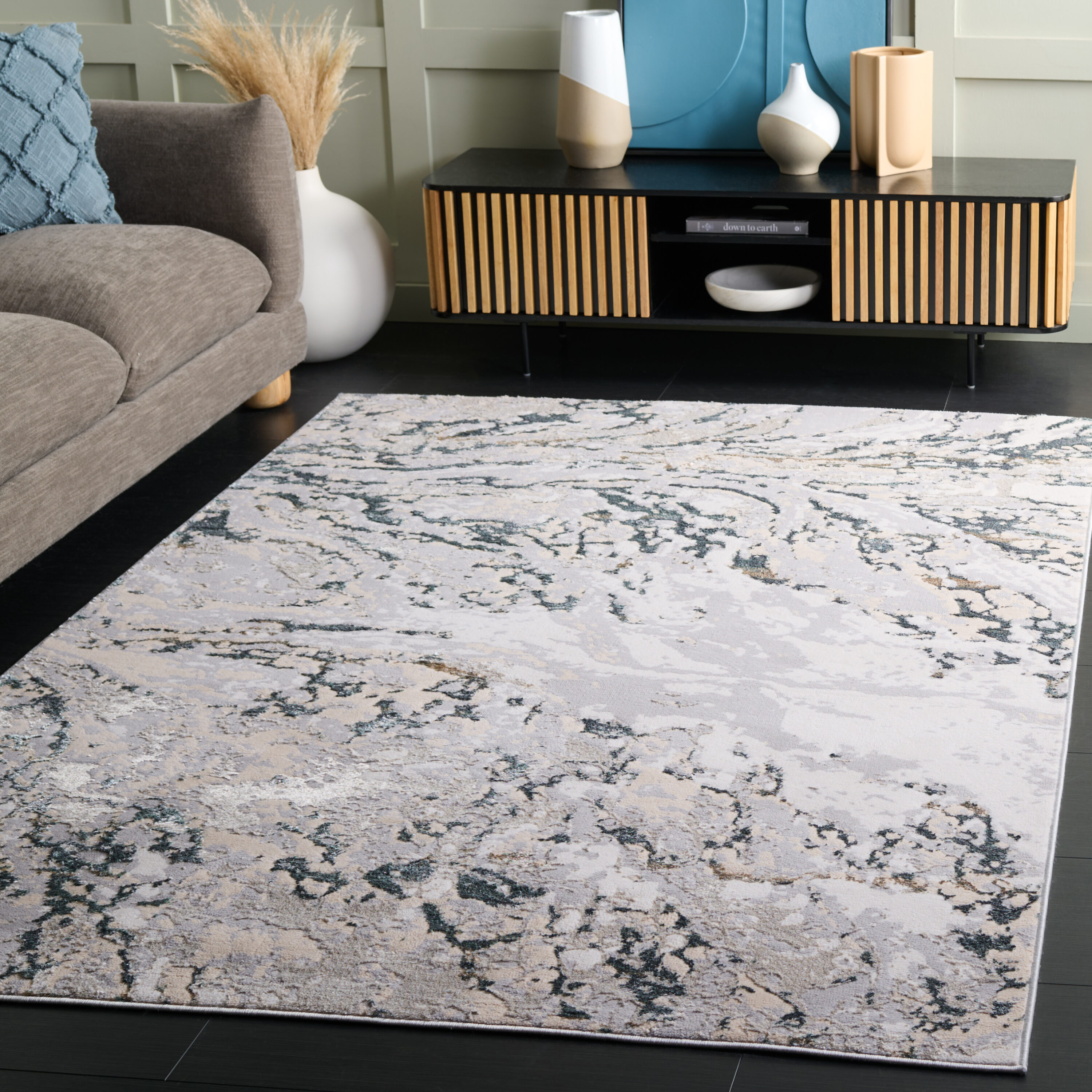 Alenia 105F Grey/Blue 4ft x 6ft Small Rectangle Rug