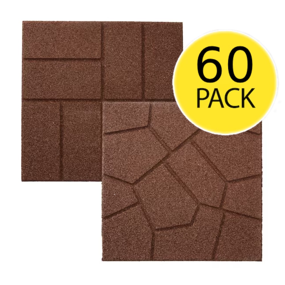 Rubberific DCPVBN60 16-Inches L x 16-Inches W x 0.75-Inches H Square Brown Rubber Paver Multi-pack