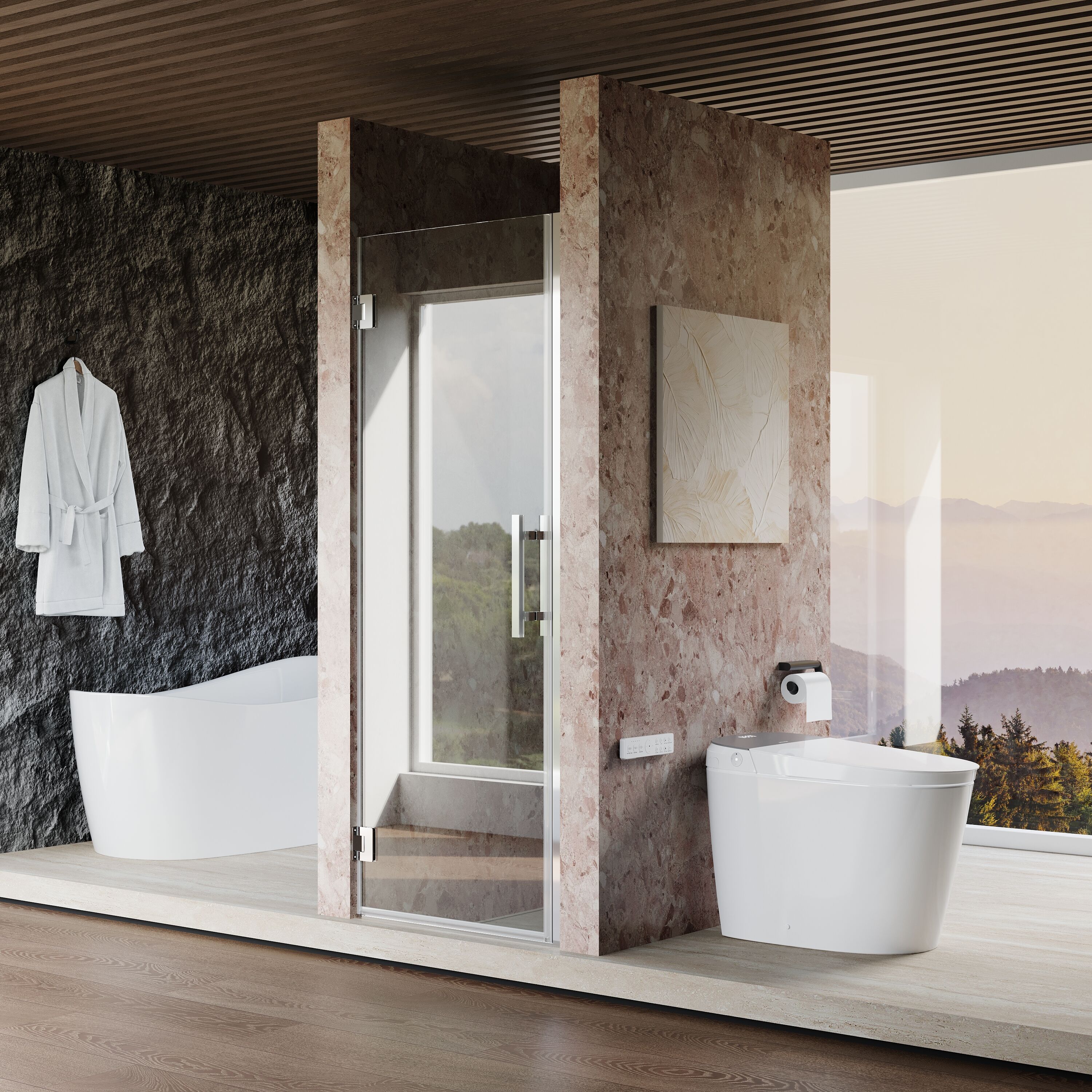 Gtnali Chrome 28-in to 29-in W x 72-in H Frameless Clear Glass Hinged Shower door