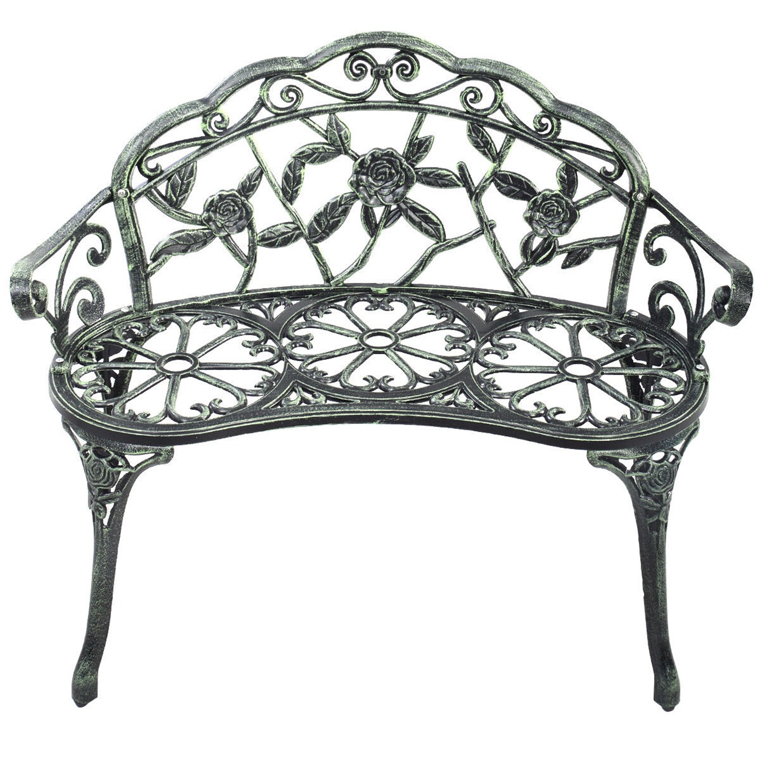 Forclover HYFC-2780DG Outdoor Garden Bench Chair 39-Inches W x 30-Inches H Green Aluminum Garden Bench