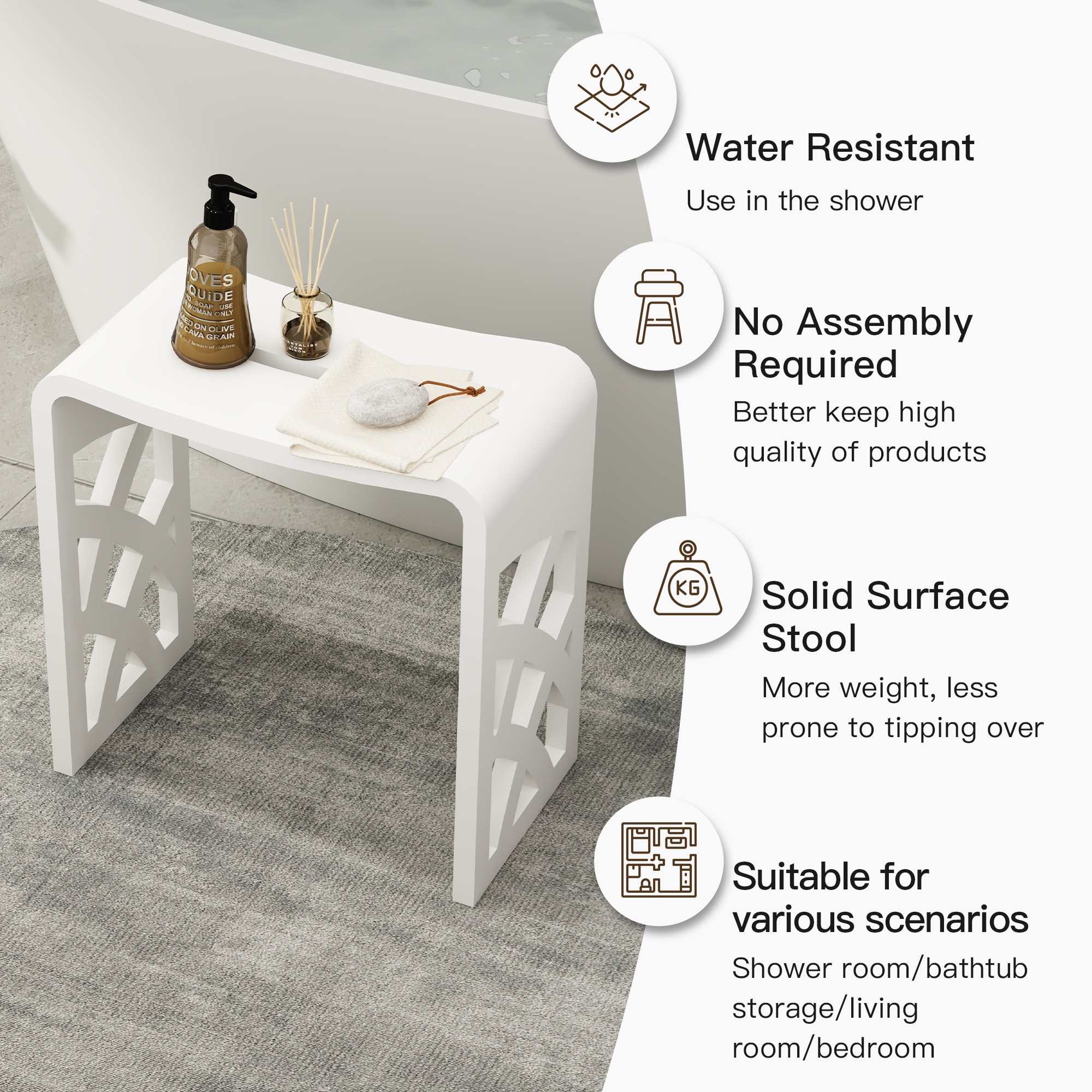 Vanityfus VFBR16002S03DHW Bath-Safety-Seats-Benches - View #7
