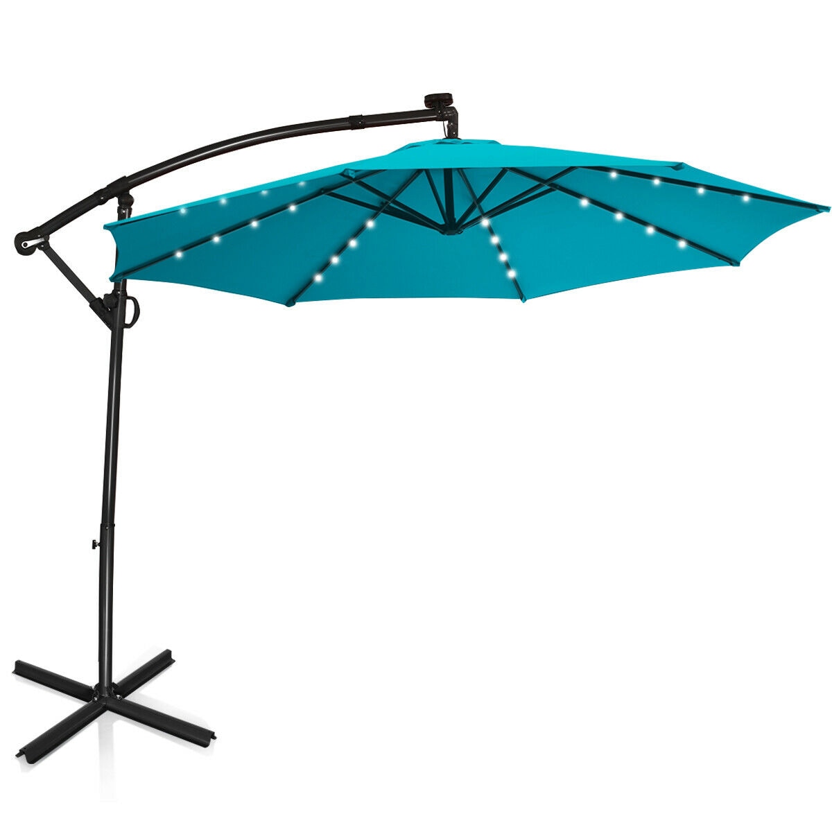 Clihome CWCH-OP70AD282LS 10-ft Steel Blue Crank Cantilever Patio Umbrella with Lights