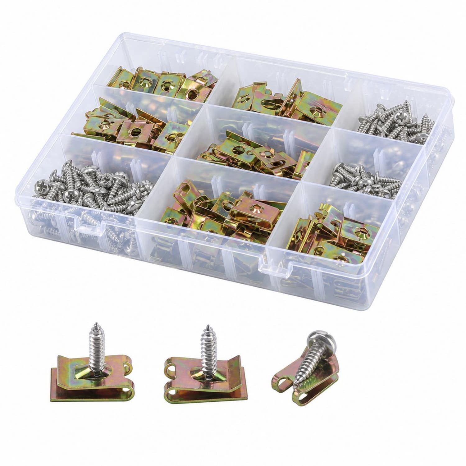 OGETFUUR 200PCS Spring Type U-Clip Nuts and Screws Kit 6-12 Sizes Silver Finish for Bumper Interior Trim Rust-Resistant