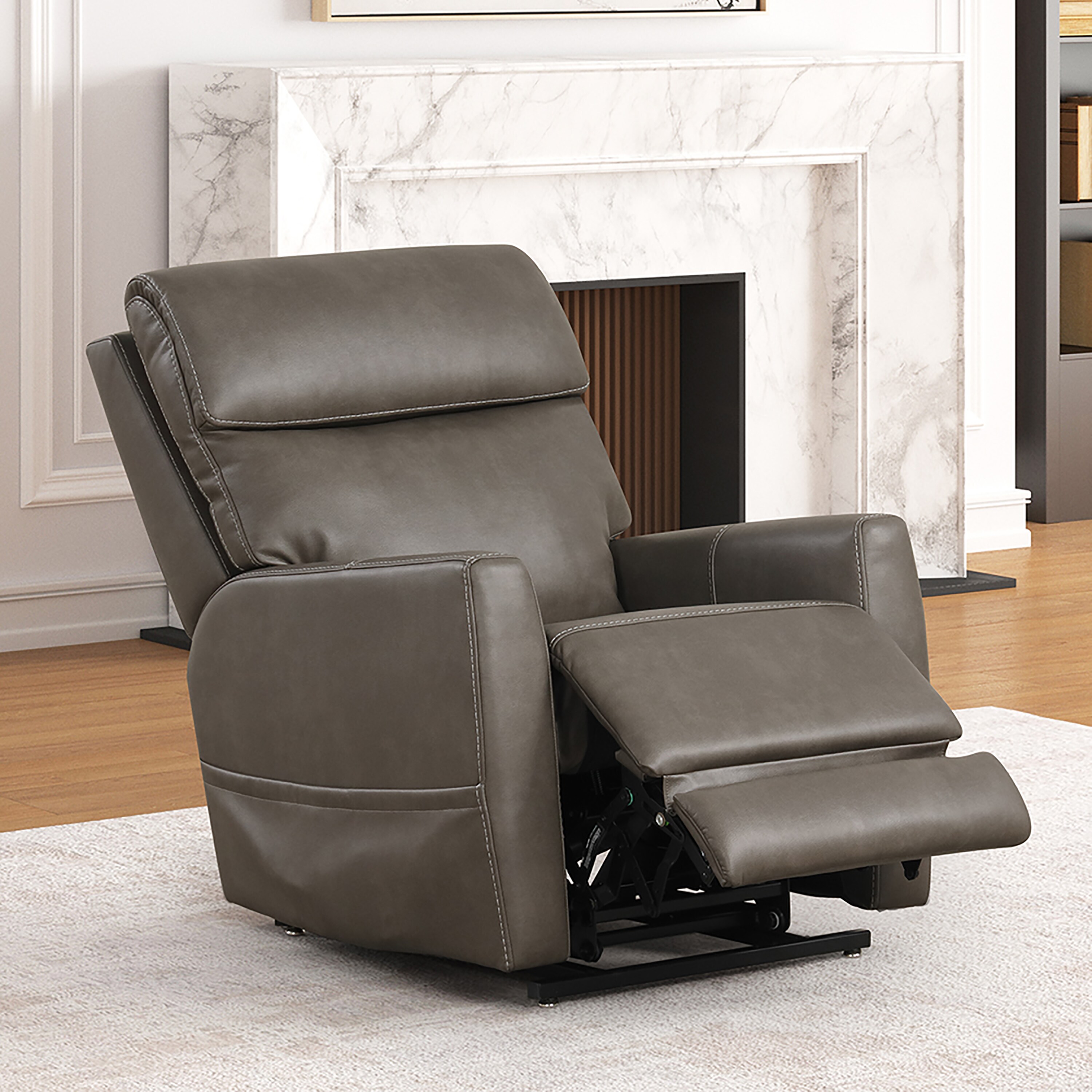 Gray Faux Leather Lift Recliner with USB Charging