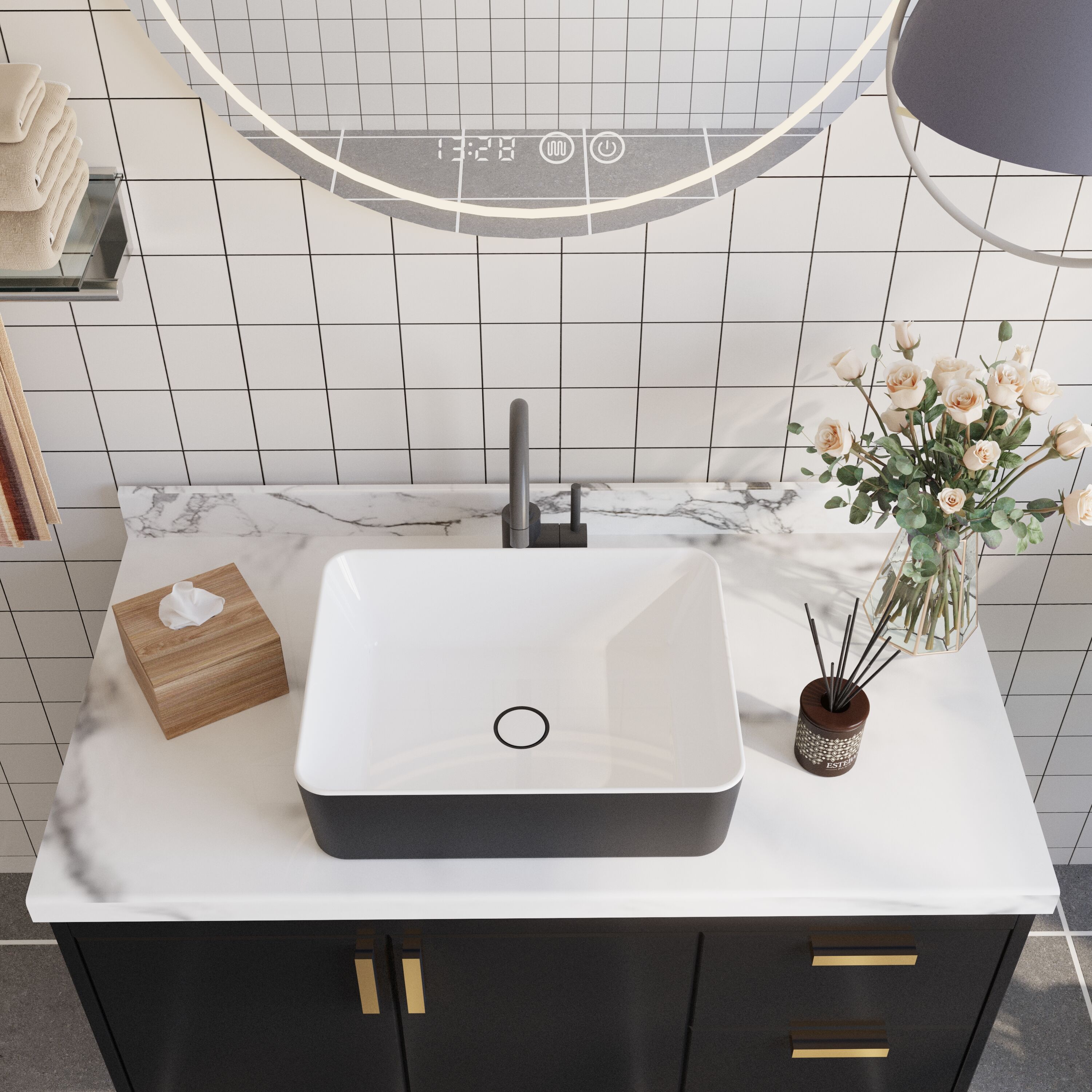 DeerValley DV-1V0001 Ally Ceramic Vessel Rectangular Traditional White Bathroom Sink ( 18.7-Inches x 14.76-Inches )