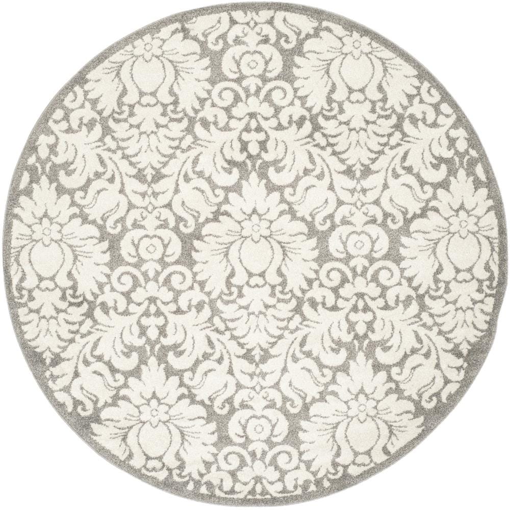 Safavieh AMT427R-9R Mirabel 9 x 9 (ft) Loomed Polypropylene Dark Gray/Beige Round Indoor/Outdoor Damask Area rug