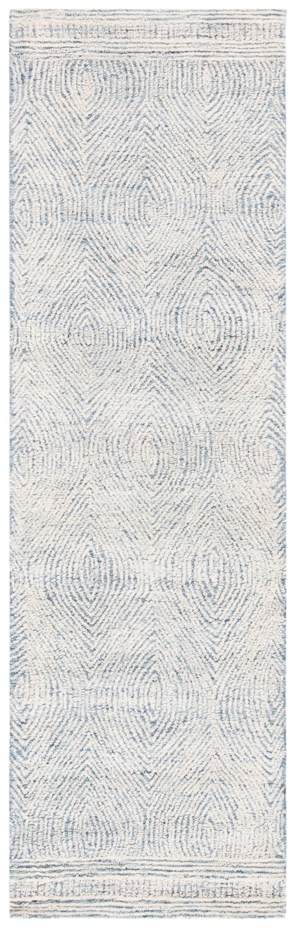 Safavieh ABT340M-212 Abstract Zenzi 2 x 12 (ft) Tufted Wool Ivory/Blue Rectangular Indoor Abstract Farmhouse/Cottage Runner rug