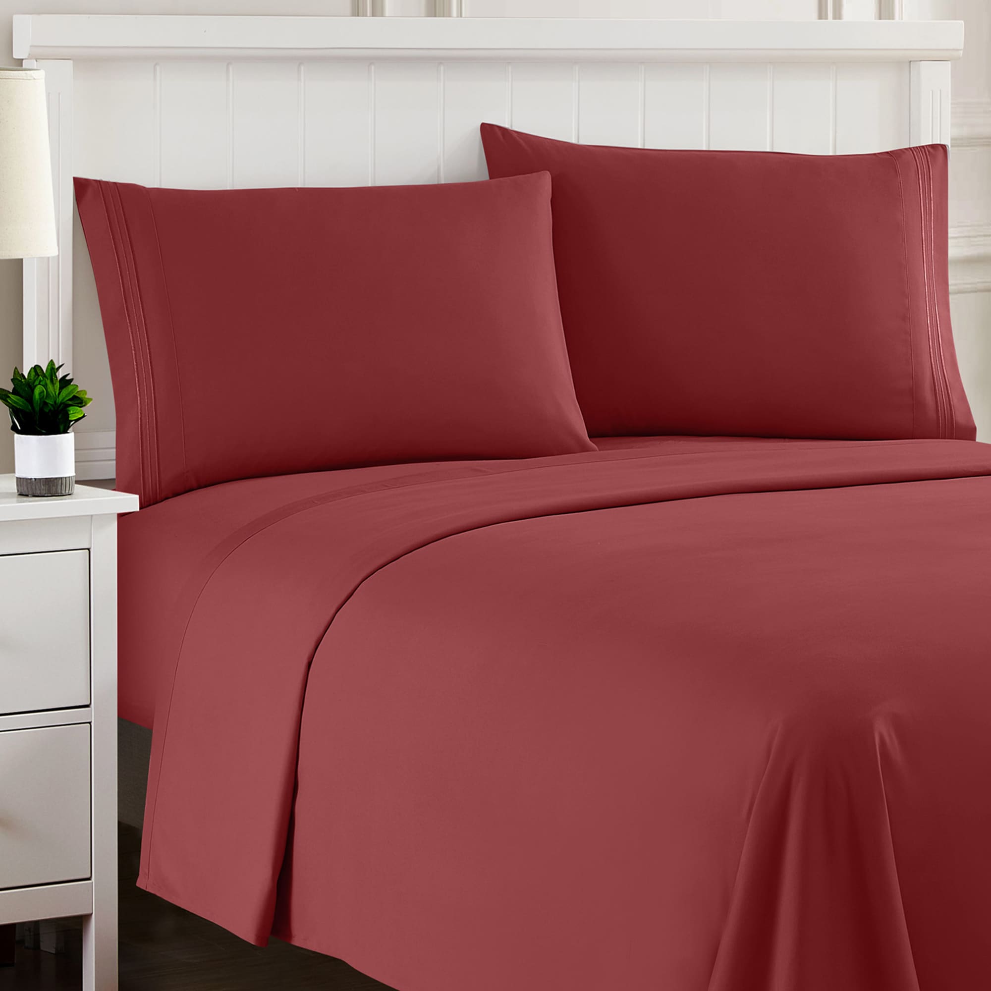 Sweet Home Collection LOW-4P-SH-CK-BRG Ultra Soft 1800 Series Double Brushed Microfiber Sheet Sets California king Burgundy