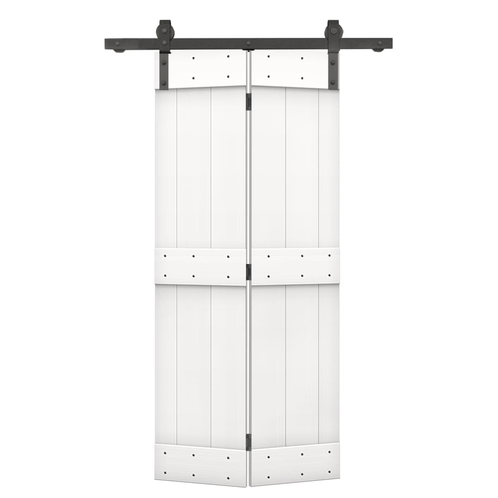 CALHOME BF1100S+03-24W2 24-in x 84-in Pure White Stained Mid-Bar Pine Wood Solid core Single bifold Barn Door (Hardware Included)