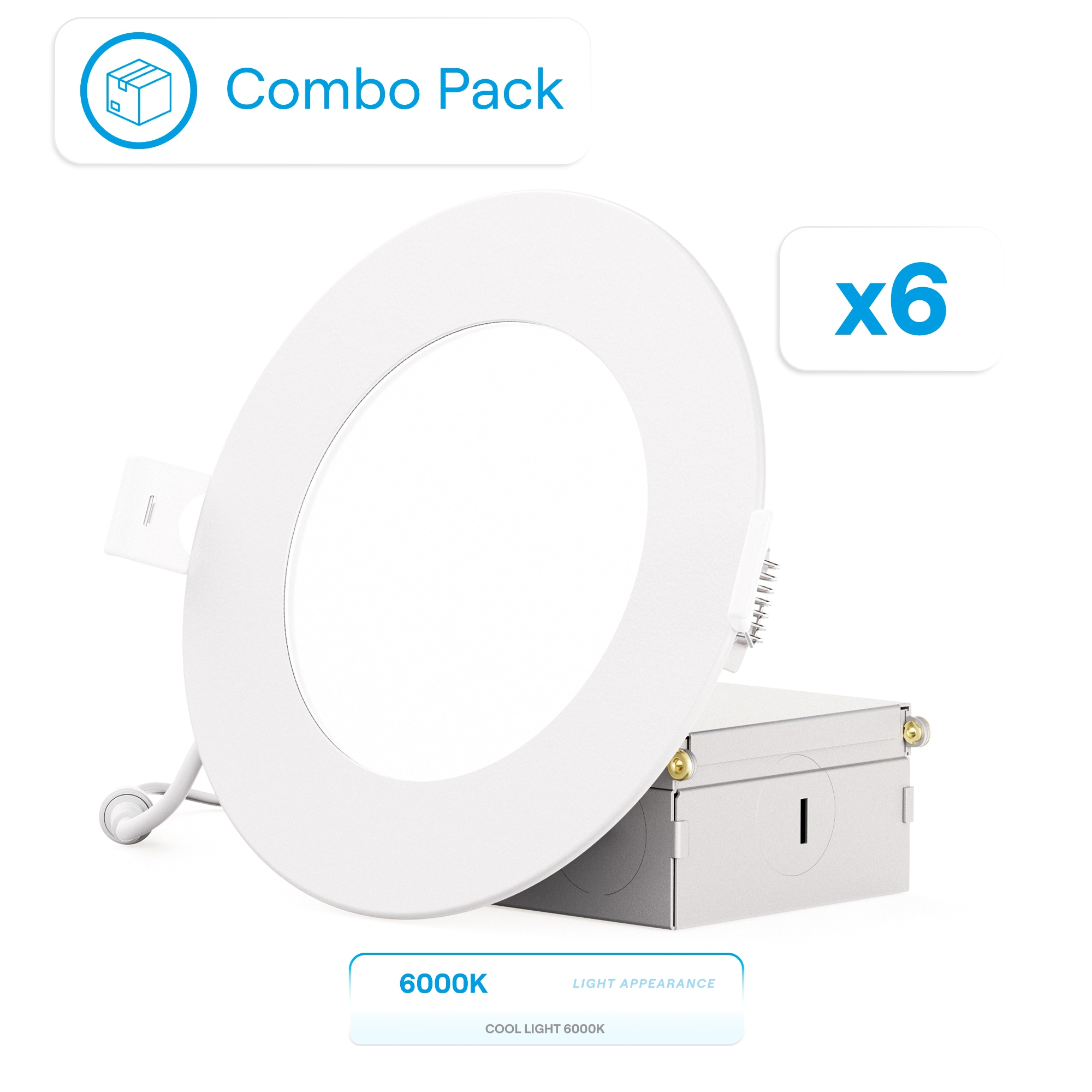 Infibrite IB-001-6-9W-HL-6PK Elite White 4-in 750 -Lumens Daylight Round Dimmable LED Canless Wet rated Recessed Downlight 6 -Pack