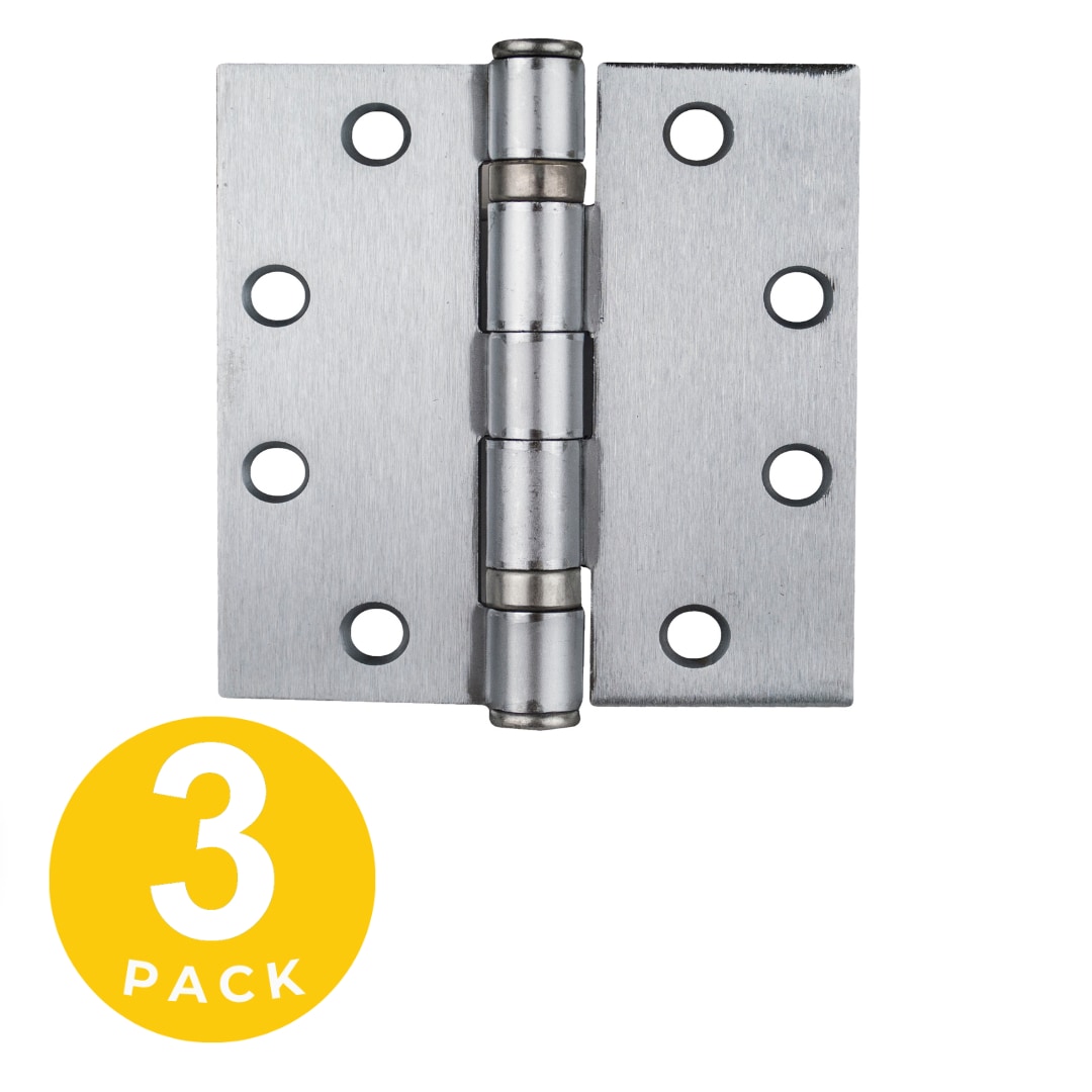 Global Door Controls CP4545BB-26D-3 Commercial Hinge 4-1/2-in H Square Brushed Chrome Mortise Interior/Exterior Door Hinge 3 -Pack