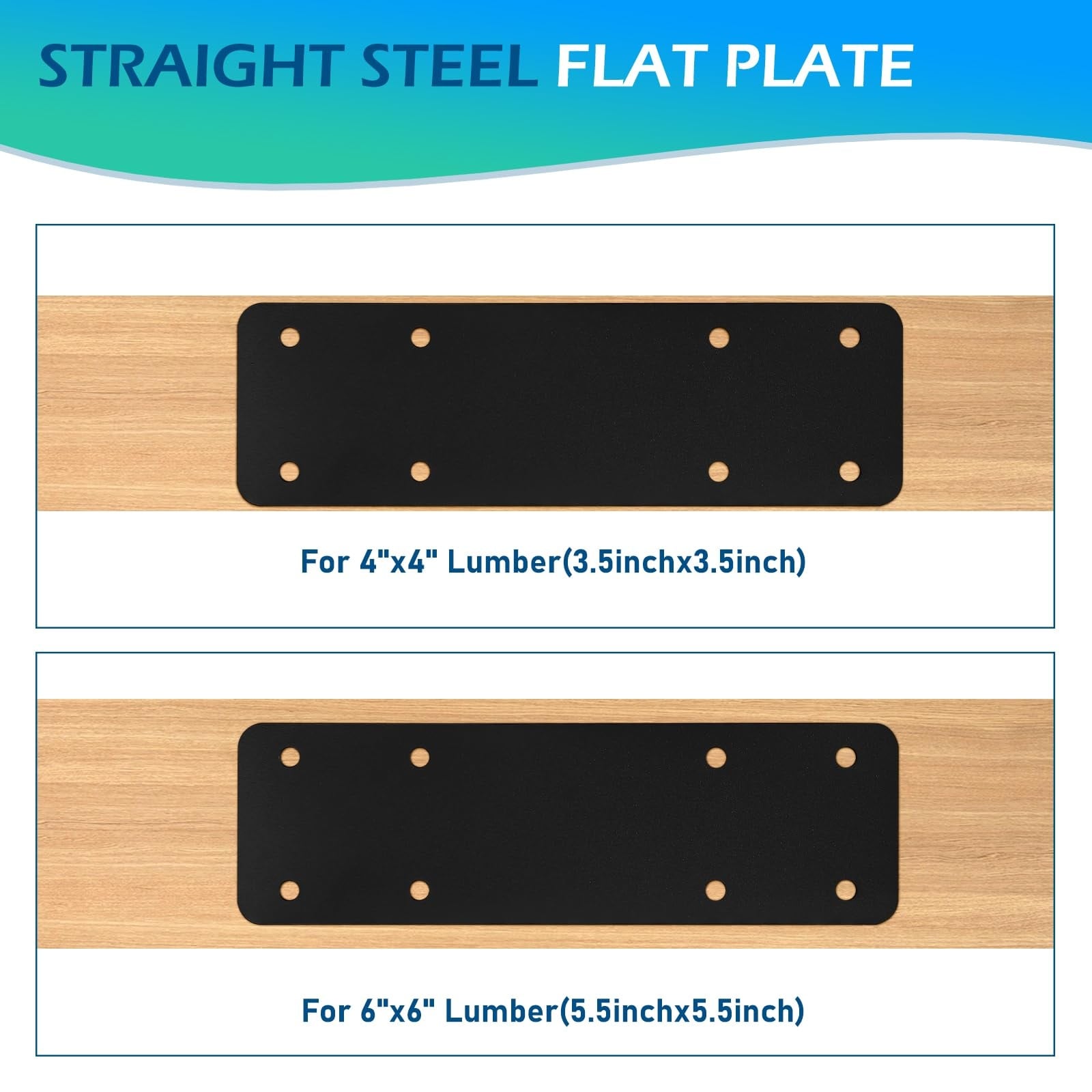 Etokfoks  4 pack 10 in by 3 in straight steel flat mending plates black powder coated heavy duty post and beam connectors with screws