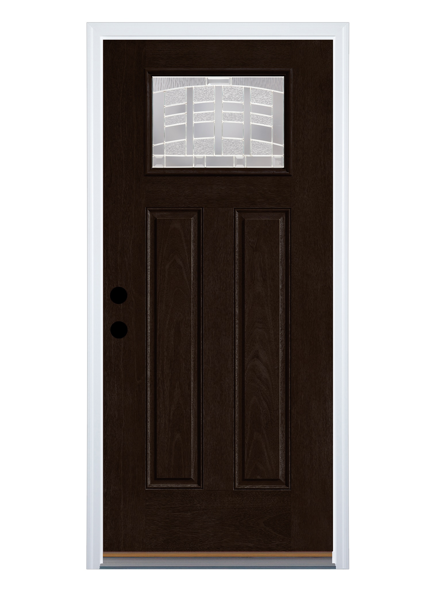 Therma-Tru Emerson Entry Door 36-in x 80-in x 6-9/16-in Fiberglass Craftsman Right-hand inswing Dark Elm Stained Prehung Front Door with Brickmould Insulating core #TTB638381