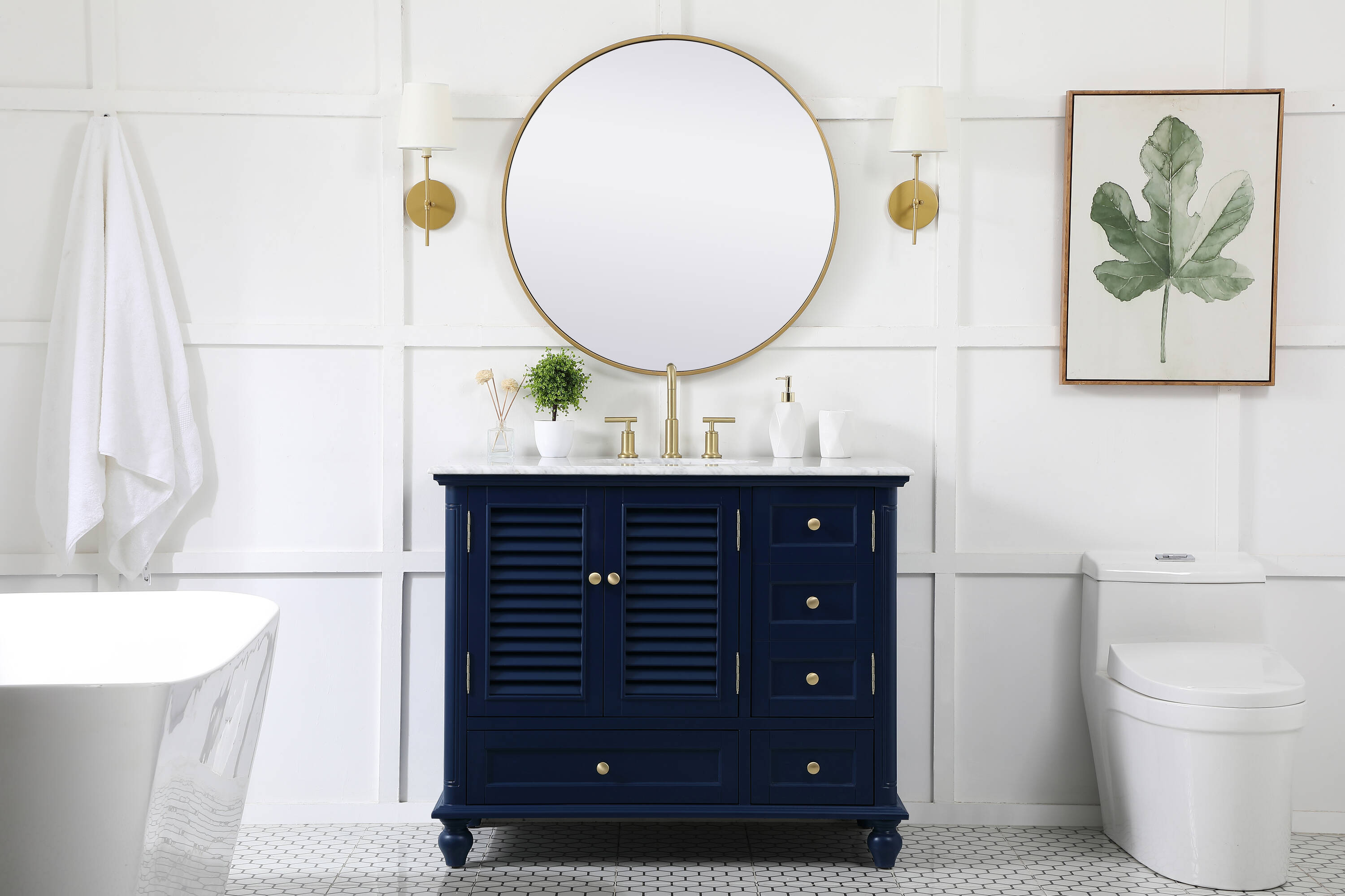 Rhodes 42" Blue Solid Wood Single Bathroom Vanity with Marble Top