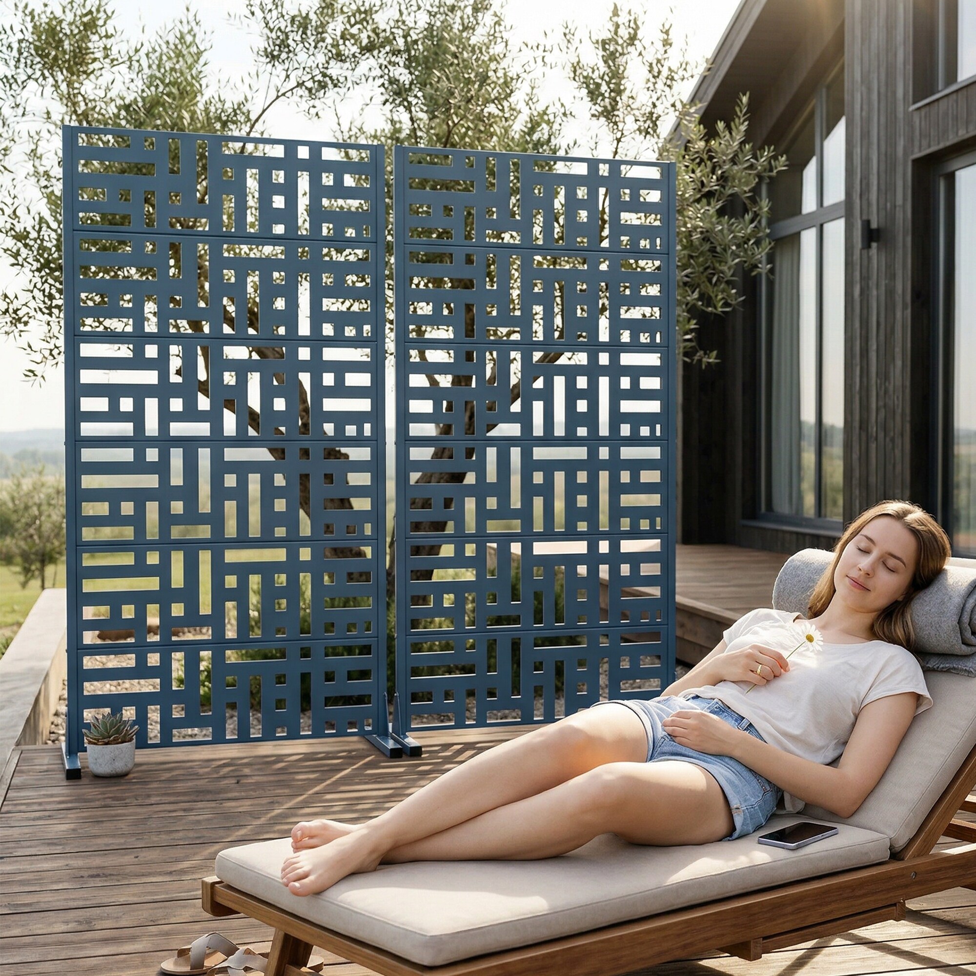⭐︎hide⭐︎ PexFix 72-in H x 35-in W Blue Outdoor Metal Privacy Screens