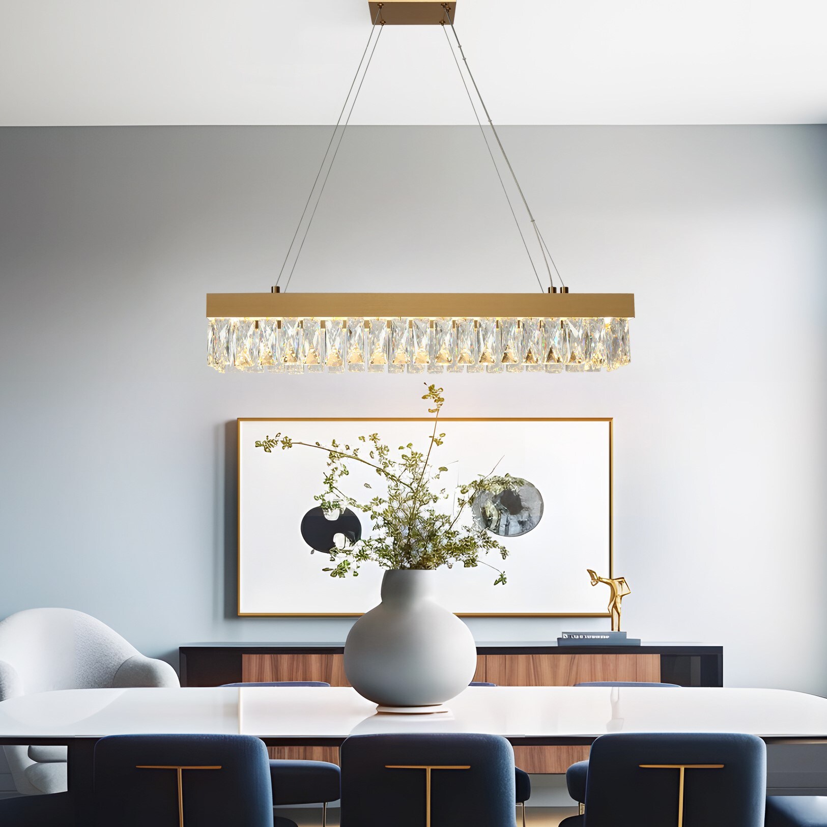 ZEVNI L3VZAIFFW002BSQ8 Opulent Transitional 1 -Light Polished Brass Glam Integrated LED Crystal For Use in Bedrooms, Dining Rooms, Foyers, Kitchens, Living Rooms Chandelier
