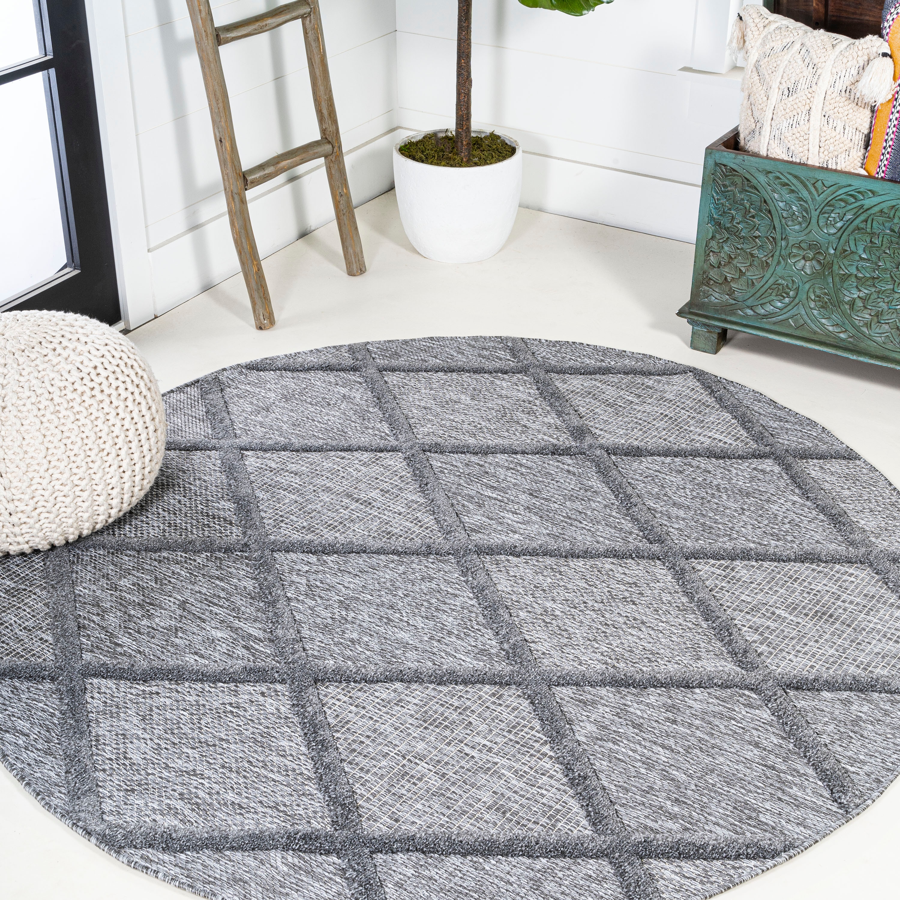 4 Size Round Outdoor Floor Rug Mat Pads Geometric Acrylic Fibres Non-slip Carpet 