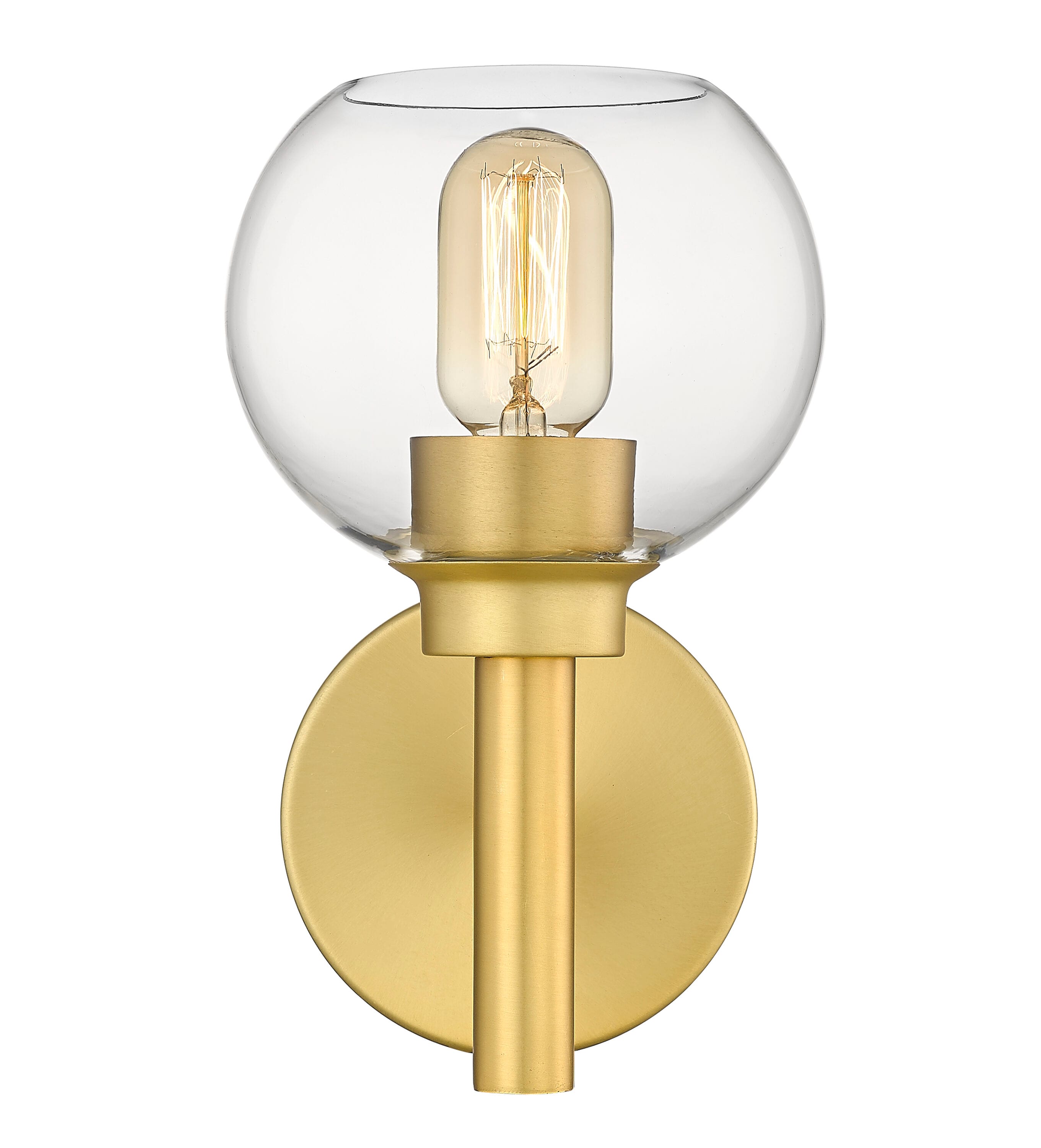 Brushed Gold 1-Light Wall Sconce with Clear Glass Shade