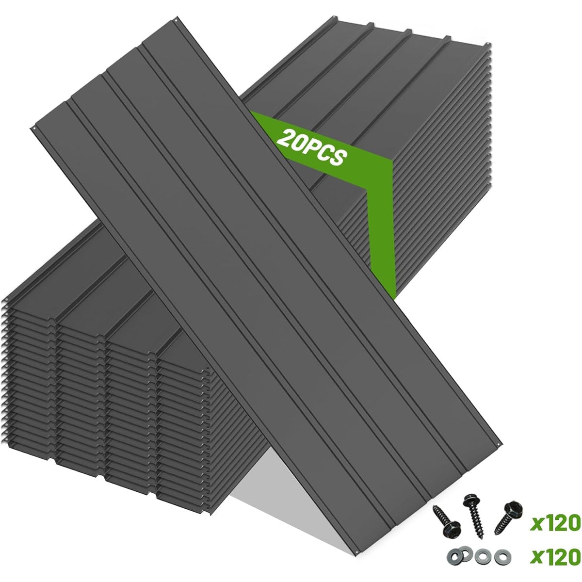 Wooakway Metal Roof Panel 42.5 in Galvanized Waterproof Corrugated Roof Panels with 120 PCS Steel Screws for Pergola Gazebo Shed Garages Stables Mobile Homes Grey 20 PCS